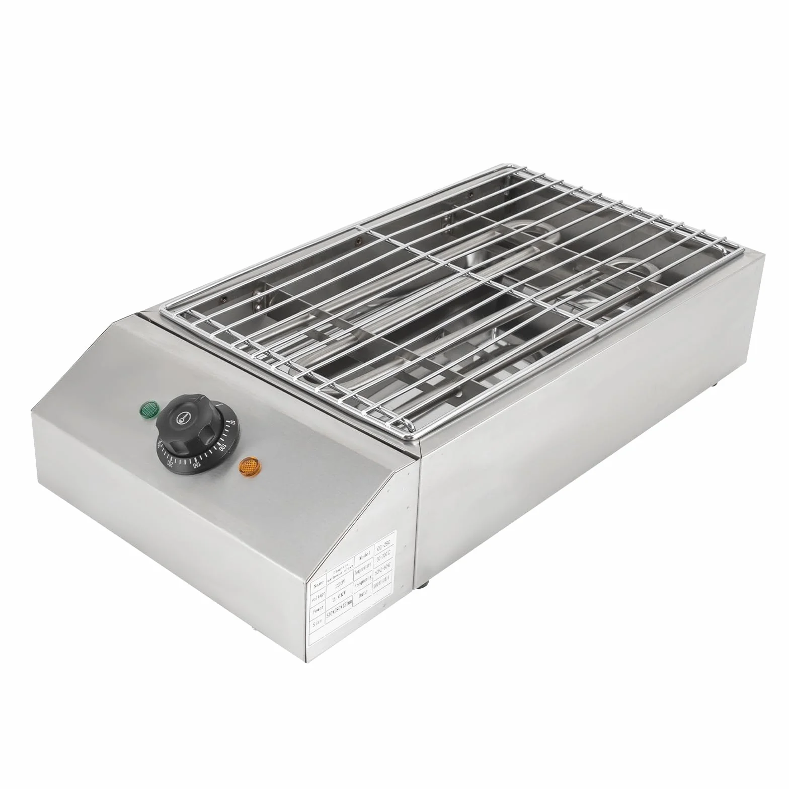 Elektryczny grill stołowy, 2,6 kW, z tacką ociekową oleju, 50-300°C, rozmiar rusztu 25,5 x 42,5 cm, niezależny ruszt do grillowania, zdejmowany