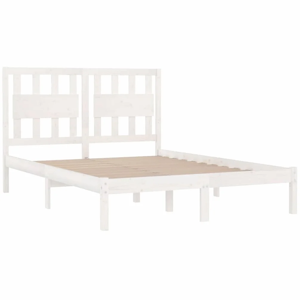 lite drewno sosnowe klasyczna rama 120 x 200 cm biały | Rama łóżka 120x200 cm biała lite drewno sosnowe z zagłówkiem stabilna konstrukcja do sypialni