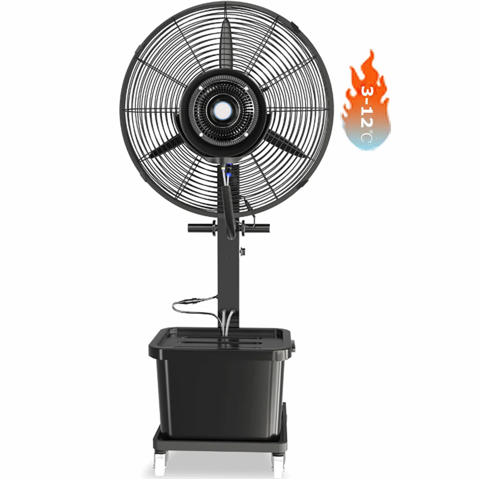 Wentylator mgiełkowy, wentylator kolumnowy oscylacyjny 90° do chłodzenia komercyjnego, zbiornik 42 l, 3 prędkości, Fan blade650mm