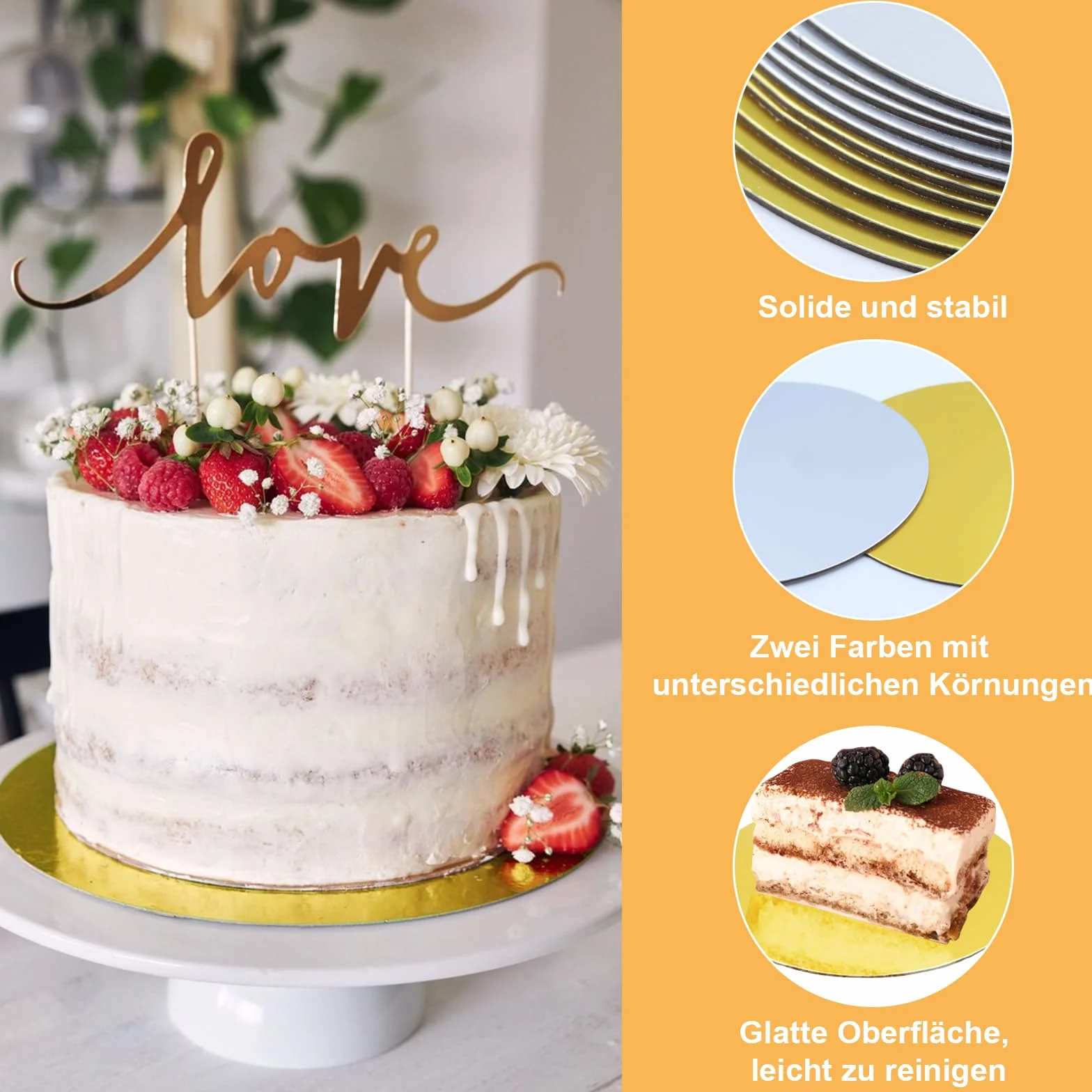 10 sztuk paterek na tort 2 mm, kartonowe podkładki wielokrotnego użytku, powlekane, dwustronne zastosowanie, do transportu ciast i tortów (srebrne i złote)
