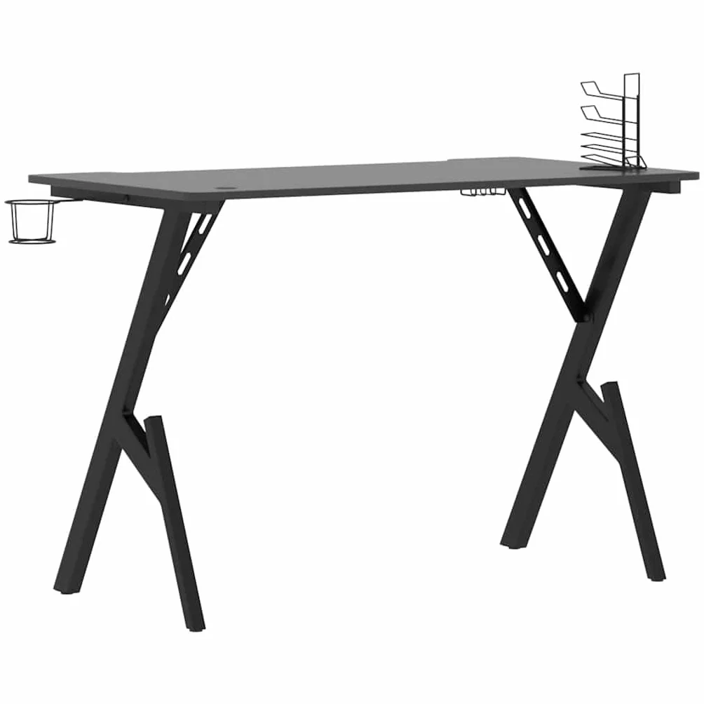 Biurko gamingowe ze stelażem Y, czarno-czerwone, 110 x 60 x 75 cm, biurko komputerowe z uchwytem na słuchawki, uchwyt na kubek, do biura domowego i akcesoriów do gier