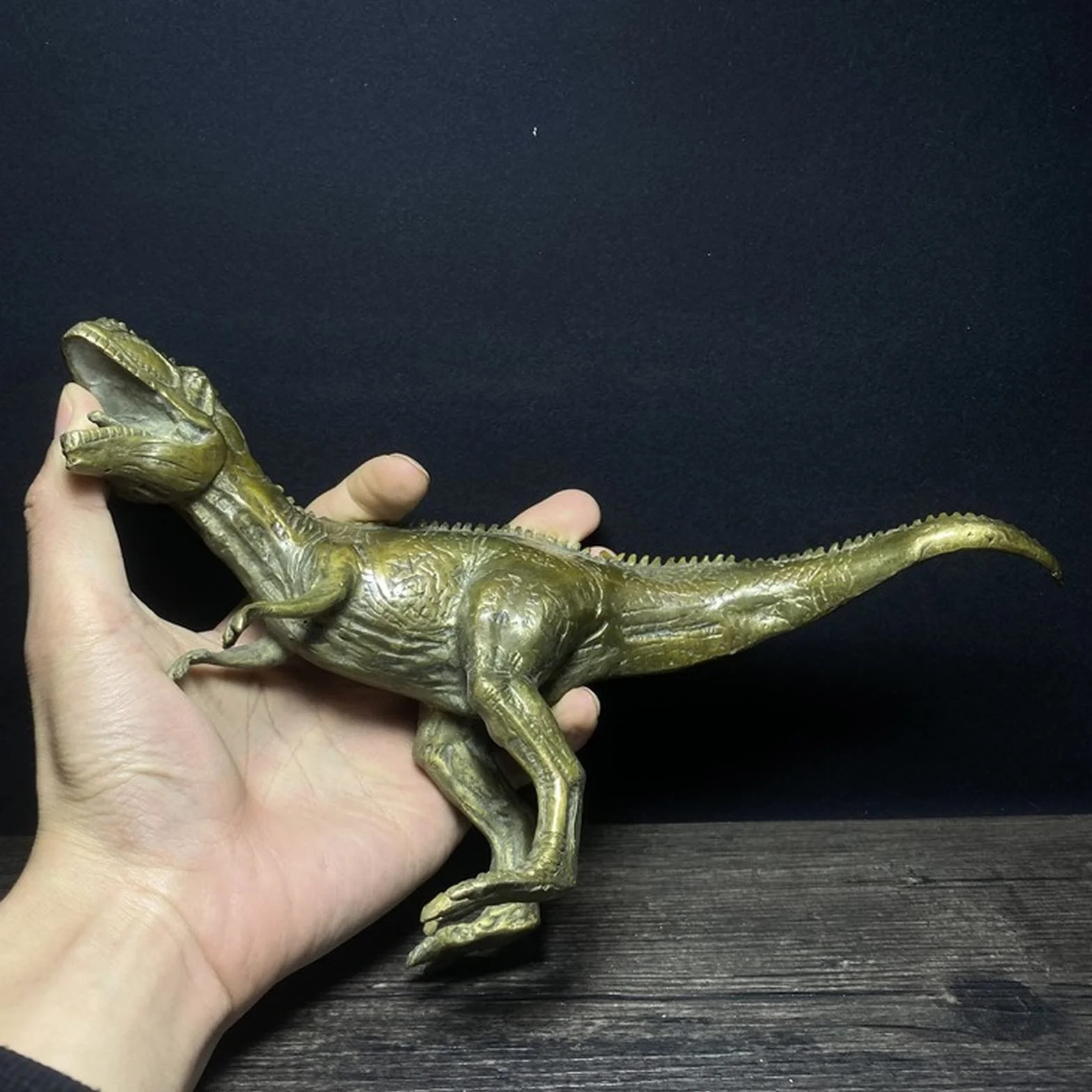 Figurka Tyranozaura Rexa z litej miedzi, mosiężny model dinozaura statuetka dom nauka biurko bar chłodziarka do wina stolik kawowy ozdoba samochodu