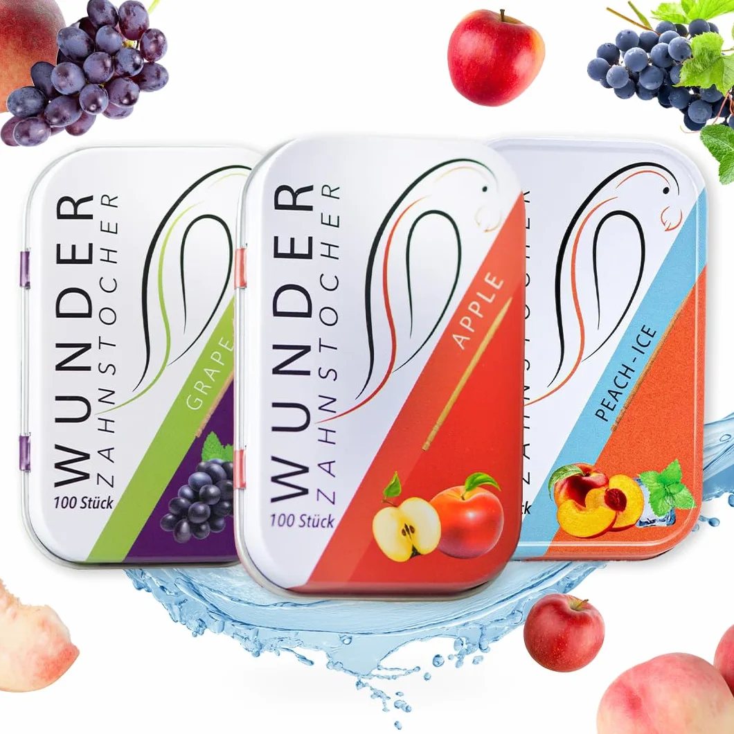 Wonder wykałaczki w 3 orzeźwiających smakach, soczyste opakowanie, guma do żucia, bez plastiku, zatrzymaj gryzienie paznokci, świeży oddech z aromatycznymi wykałaczkami, czyszczenie zębów na wynos