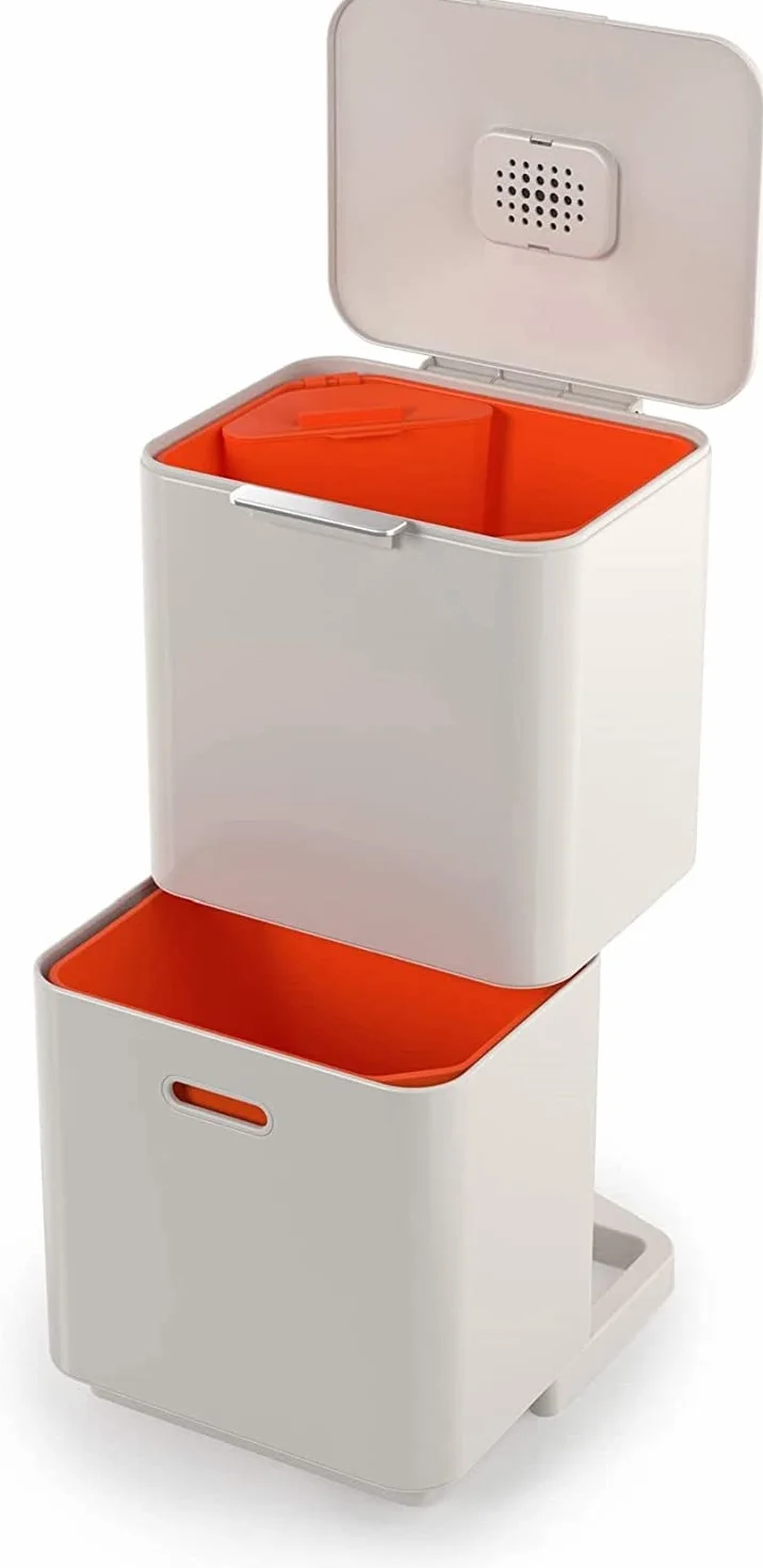 Joseph Joseph Totem Max - Kuchenny kosz do segregacji i recyklingu odpadów 60 litrów z filtrem odpornym na zapachy i wyjmowanym pojemnikiem na odpady spożywcze, Kamień