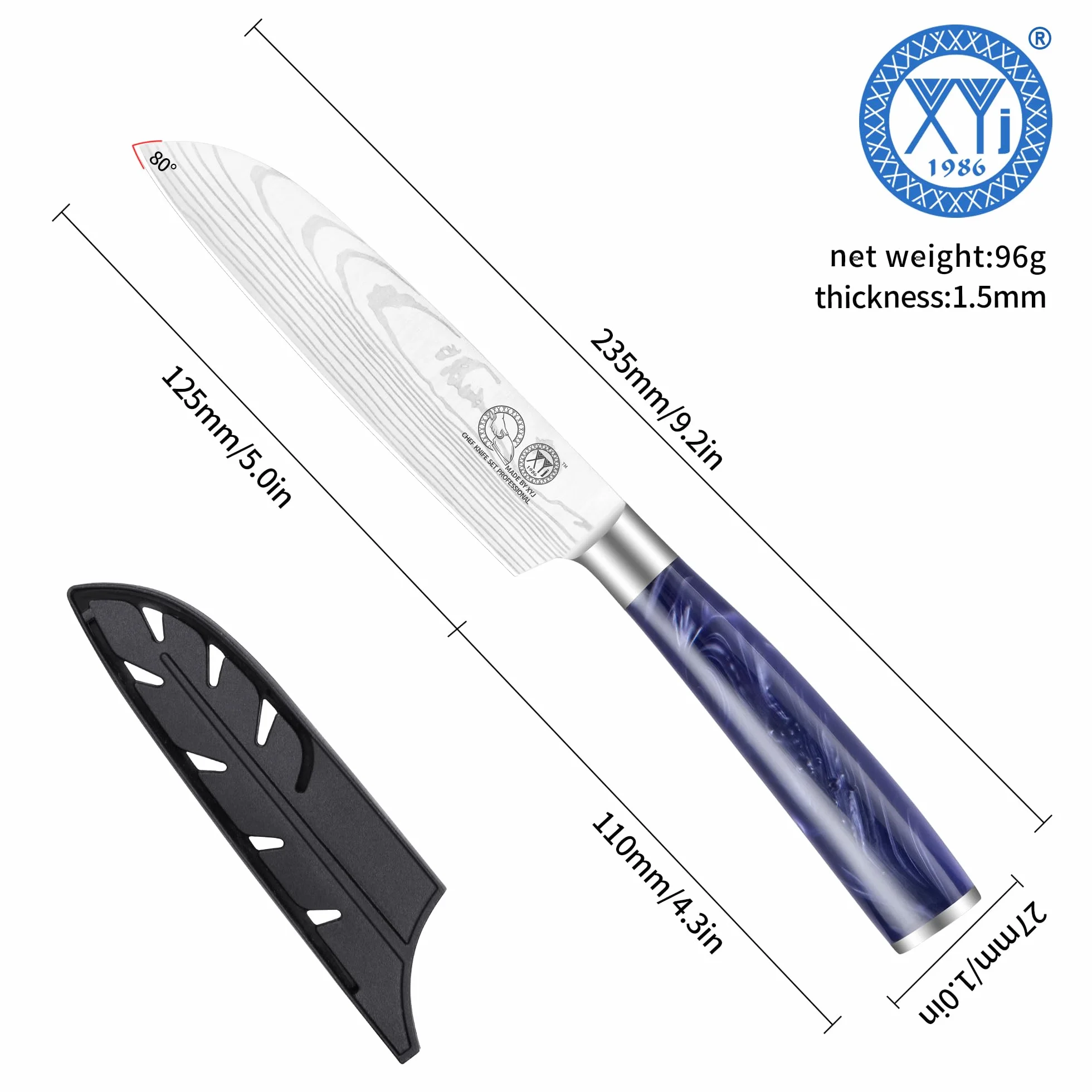 XYJ Professional Kitchen Knife,Stainless Steel Japanese Santoku Knife 5 Inch,Laser Damacus Pattern,Cleaver,Meat Knife for Kitchen Outdoor Camping BBQ,Knife With Cover