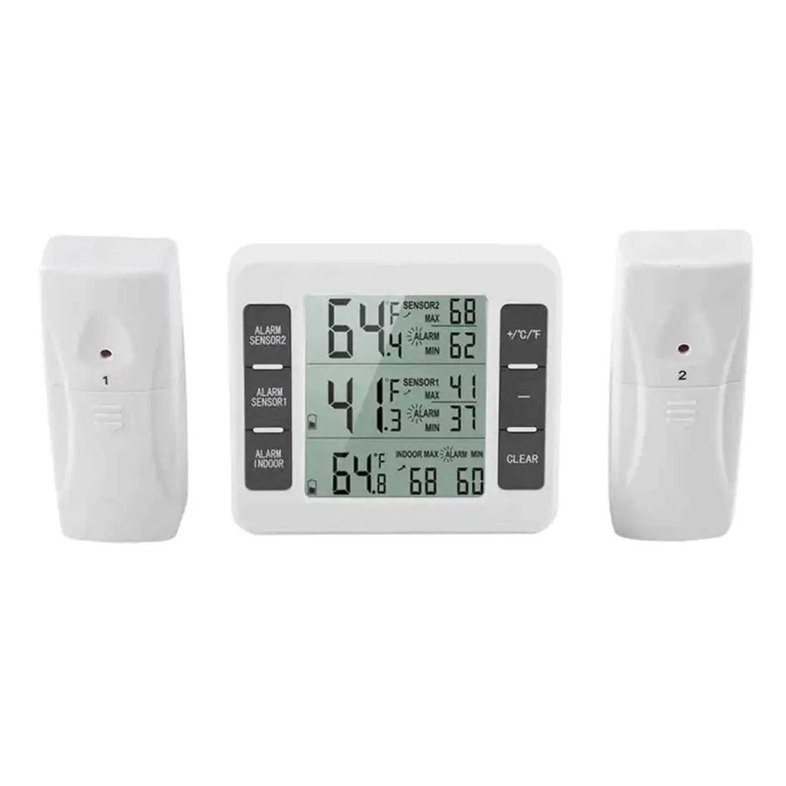 1 PC bezprzewodowy cyfrowy termometr do lodówki bezprzewodowy termometr z 2 czujnikami min/wyświetlacz alarm dźwiękowy termometr