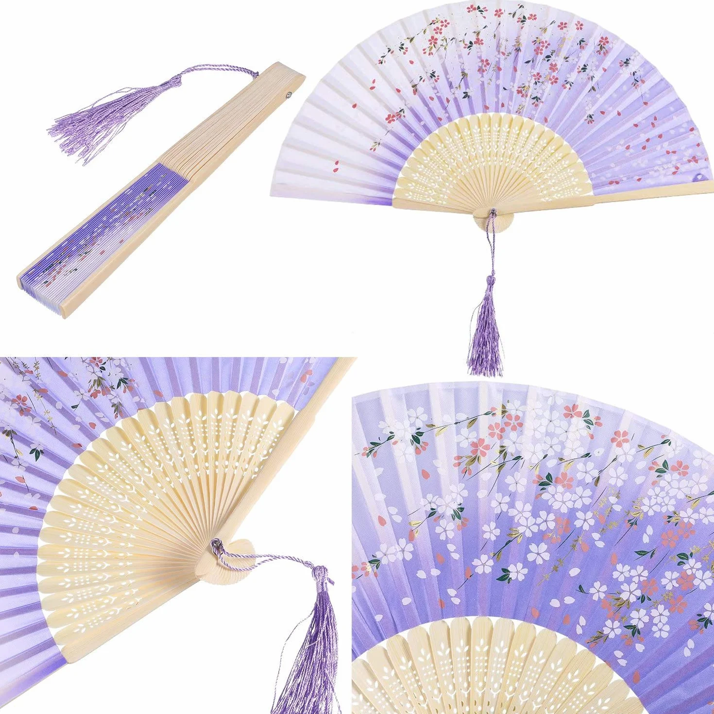 wachlarze, 3 wachlarze ślubne, jedwabne, bambusowe, składane z frędzlami, japońskie taneczne, dekoracja ścienna