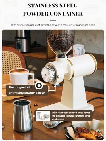 8 ustawień Burr Coffee Grinder, 250G Automatic Electric Mill z precyzyjną kontrolą szlifierki, Cicha kruszarka do kawy i parzenia, kompaktowe urządzenie kuchenne na blacie