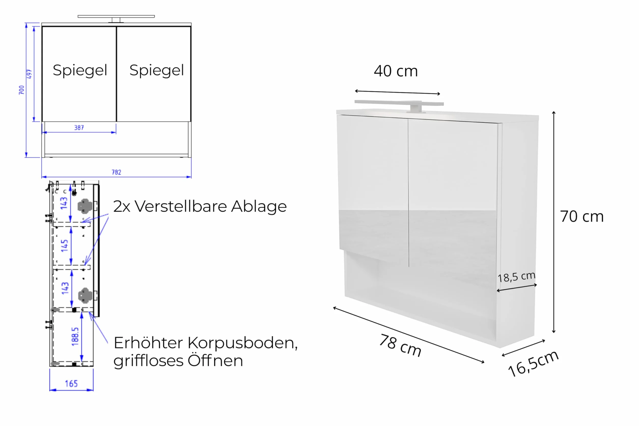 Szafka Łazienkowa LED Biała Mat Wisząca Dwudrzwiowa z Lustrem 78x70 cm Ciche Domykanie IP44