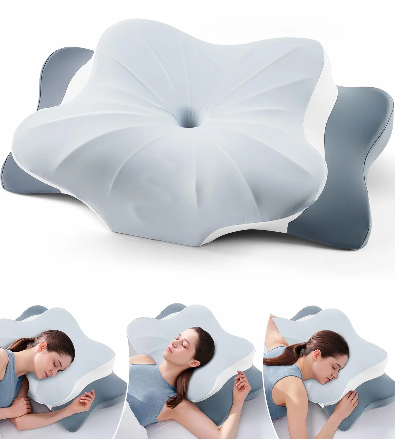 DONAMA Poduszka pod szyję do spania, ergonomiczna poduszka z pianki z pamięcią kształtu, z wbudowaną/zdejmowaną, małą poduszką podtrzymującą szyję, konturowa, dla osób śpiących na boku, plecach,
