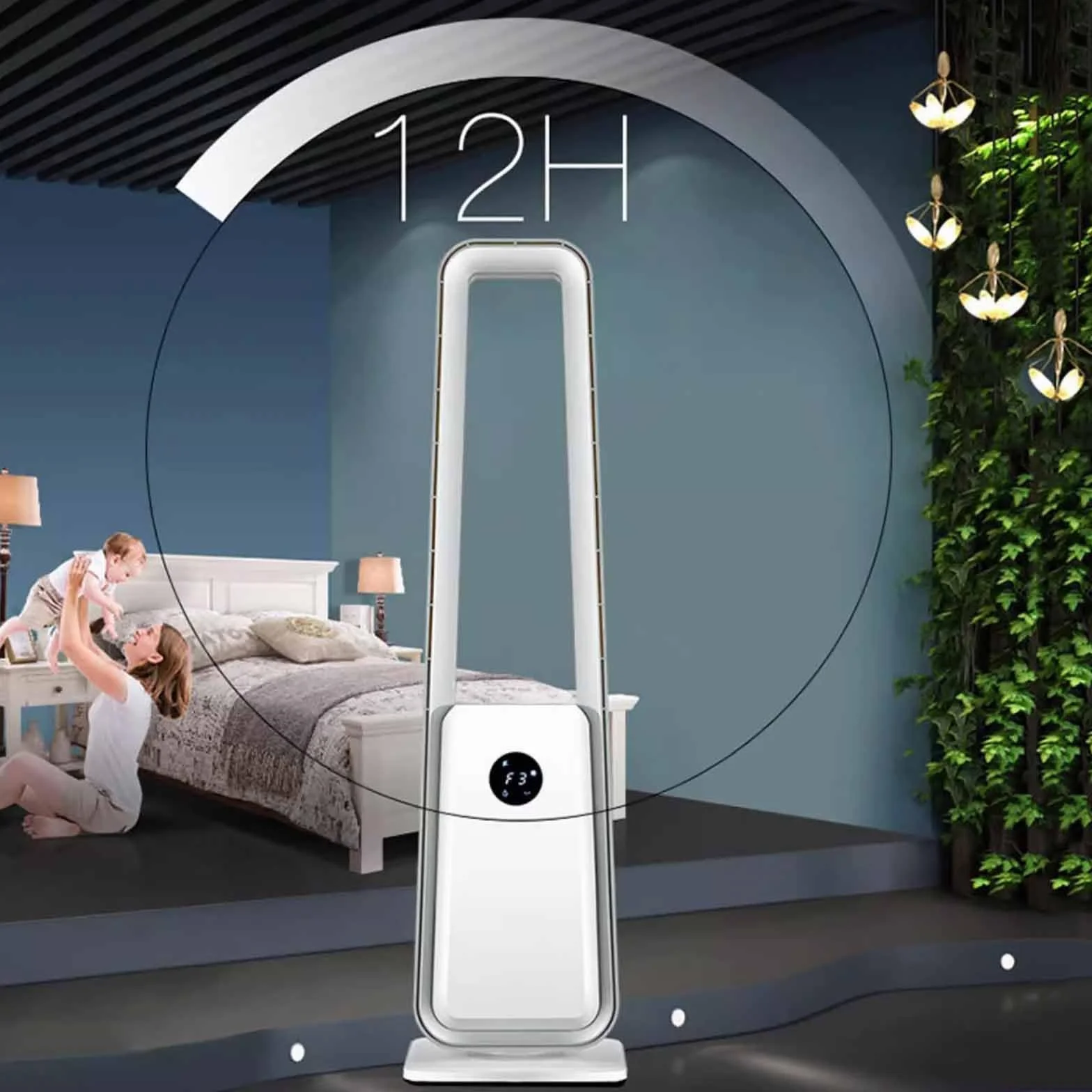 90 cm wentylator kolumnowy, przenośny, cichy obrót o 60°, timer 12H, z wyświetlaczem LED i pilotem zdalnego sterowania, wentylator pionowy