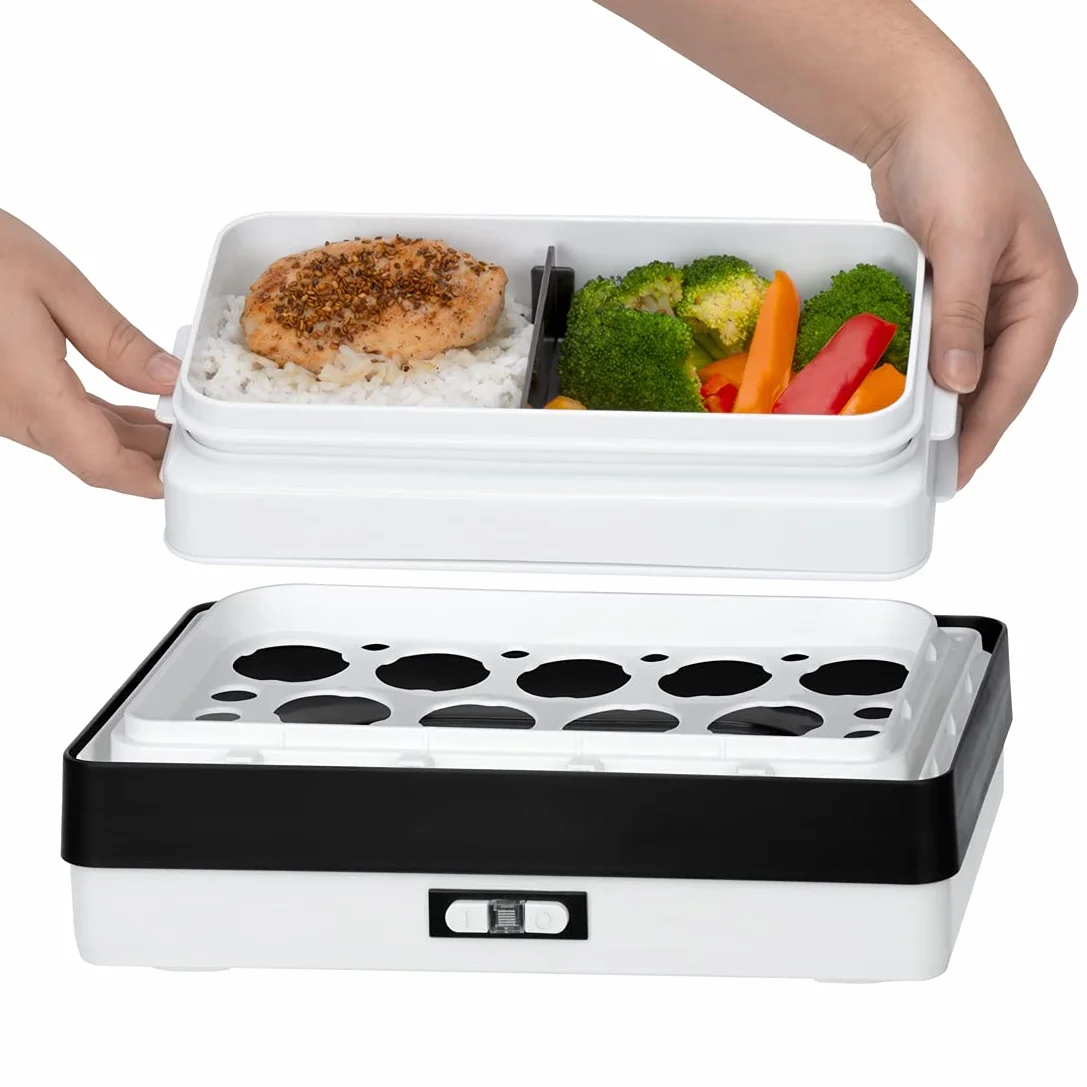 Cloer 800MBX Steamer do delikatnego podgrzewania potraw za pomocą pary, Lunch Care, Taca, lunch box (1,2 l) i kubek z miarką wchodzą w zakres, płyta do gotowania ze stali nierdzewnej