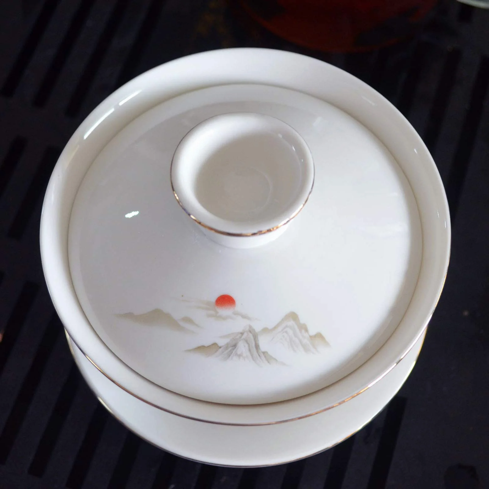 Gaiwan biała porcelana duża filiżanka 500 ml filiżanka do herbaty Sancai zestaw pokrywka słońce piękna góra (470 ml duży)