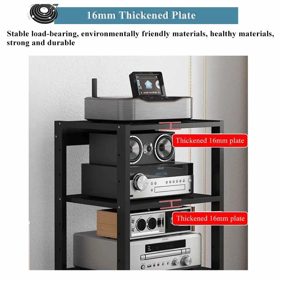7-poziomowa półka audio HiFi, stylowy stojak na audio i wideo do salonu i studia, pusty deflektor do wzmacniacza i siatki na sprzęt (czerwony)