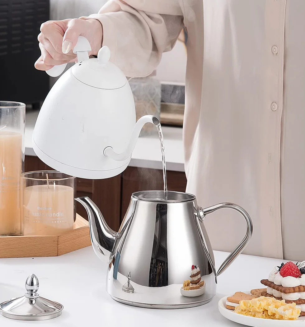 SANQIAHOME 2,0 litra czajniki ze stali nierdzewnej z wyjmowanym zaparzaczem do herbaty,dzbanek,Imbryki, srebrny