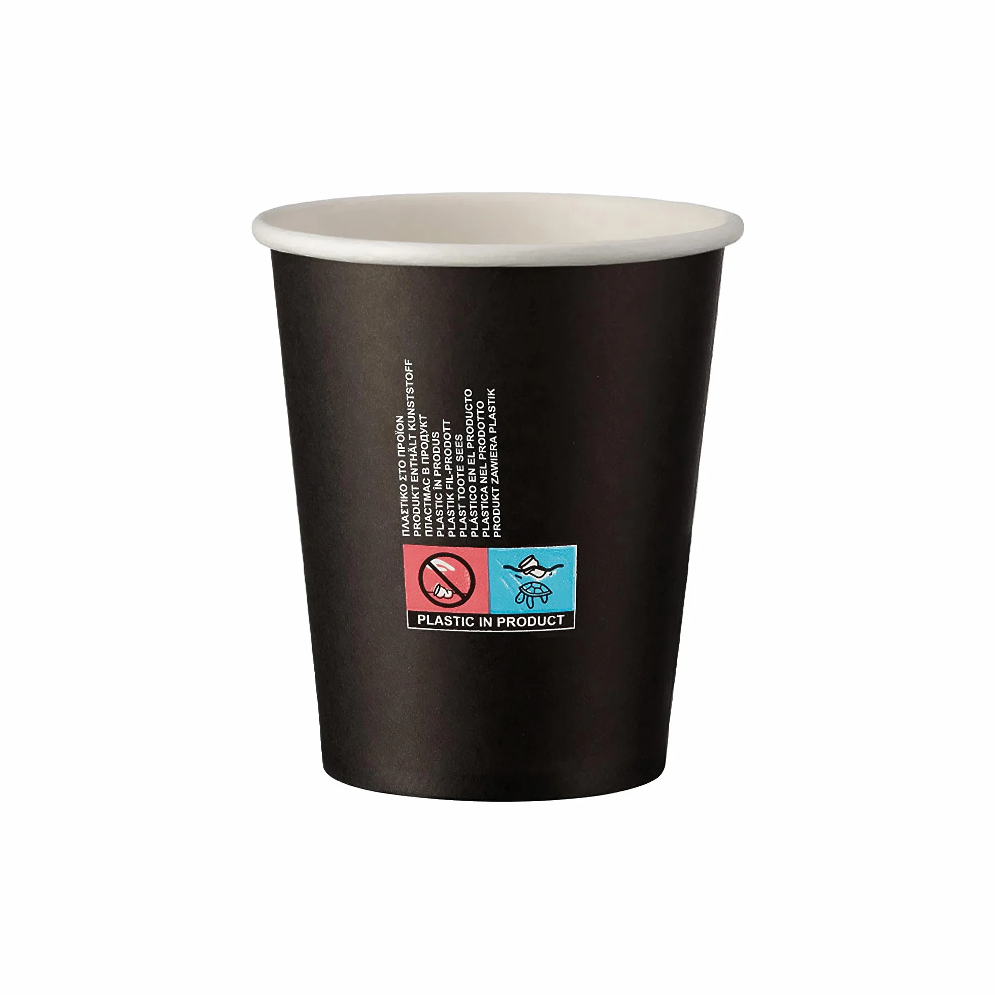 Intertan Q531002M papierowe kubki do picia, jednościenne, czarne, średnica 80 mm, pojemność 8 oz, 50 sztuk