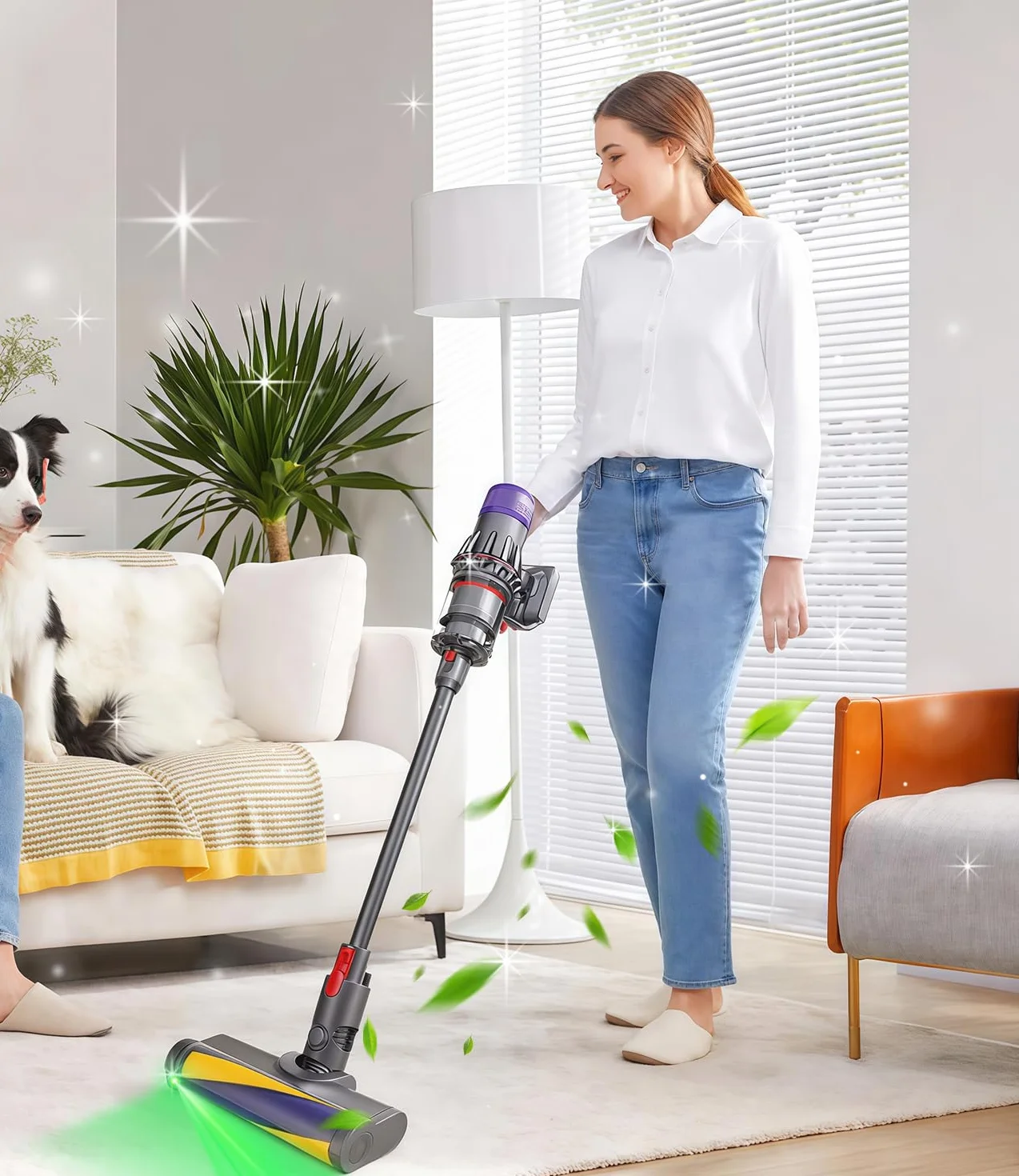 Szczotka kompatybilna z Dyson V7, V8, V10, V11, V15, Turbinowe szczotka elektryczna diodami LED, Wymienna głowica do odkurzacza, Miękki wałek szczotki, do twardych podłóg, dywanów