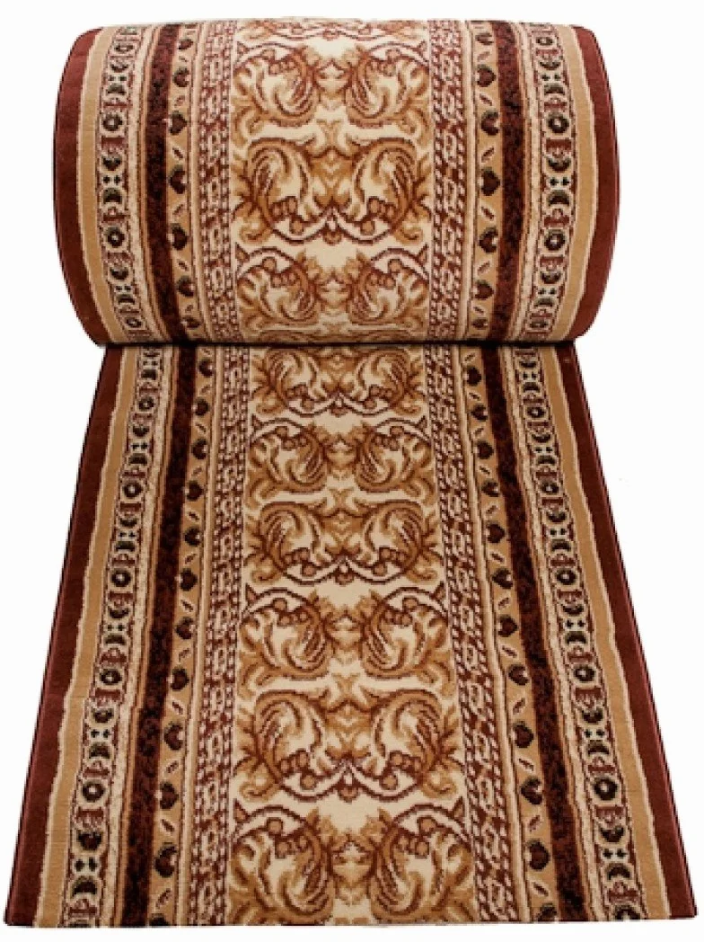 TAPISO Atlas chodnik na metry, krótkie runo, do kuchni, salonu, klasyczny, kwiatowy, paski, brązowy, beżowy, Ökotex 120 x 450 cm