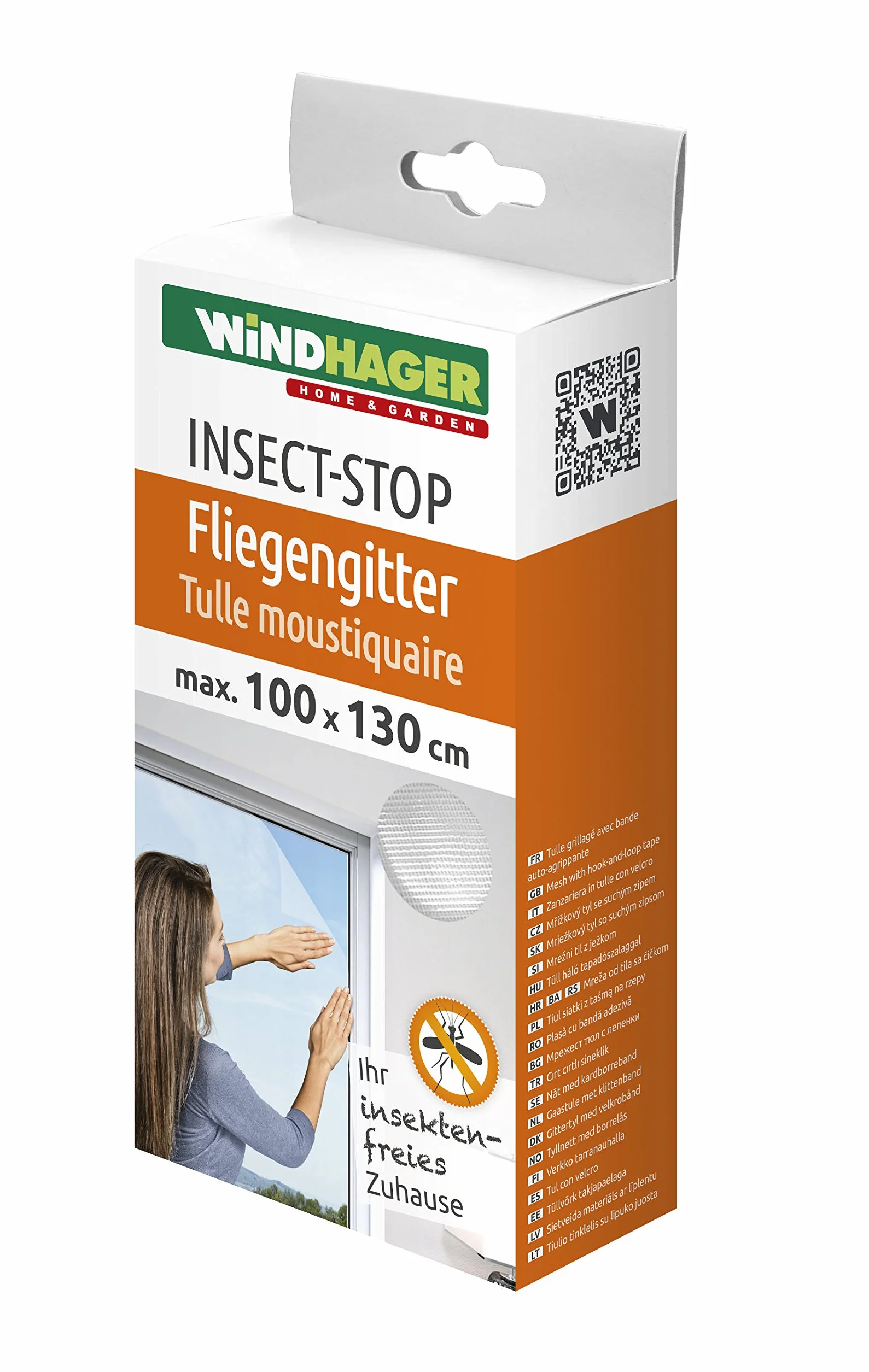 Windhager 03487 moskitiera z wysokiej jakości włókna szklanego, oczka zgrzewane, odporna na działanie promieni UV, w zestawie taśma montażowa na rzep, biała, 100 x 130 cm, Windhager 03487