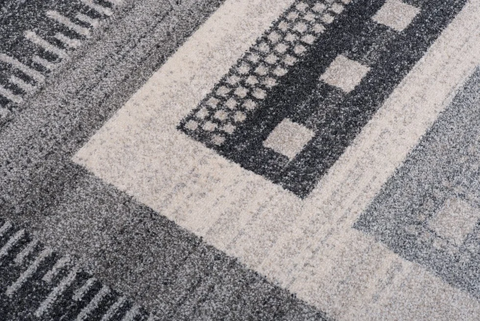Tapiso® Dywan Sari z krótkim włosiem | melanżowy designerski dywan w kolorze szaro-białym, czarnym, z abstrakcyjnym wzorem w paski, karo, diamenty, idealny do salonu, pokoju gościnnego, jadalni, Ökotex 120 x 170 cm