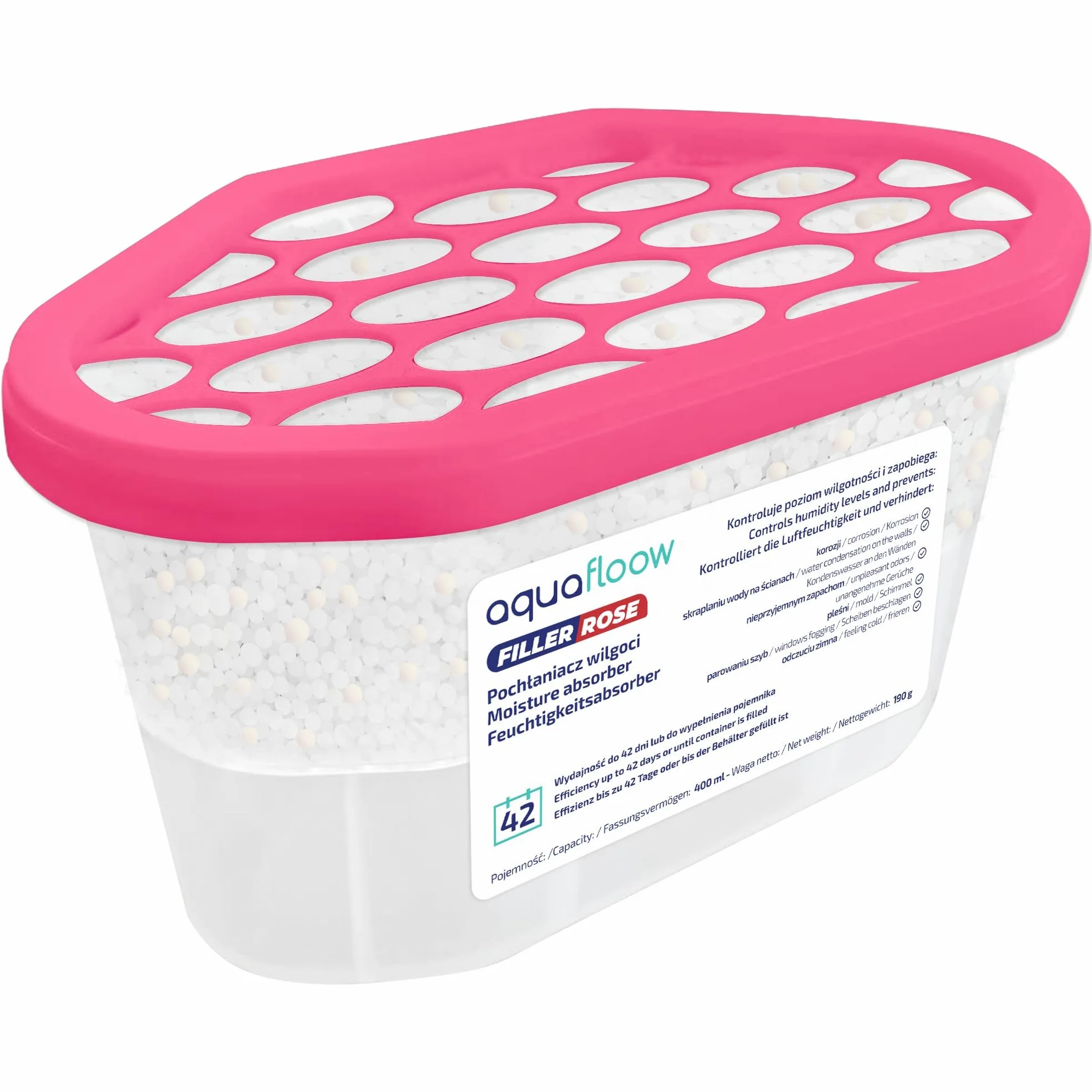 Aquafloow Osuszacz Pokojowy 400 ml, Pochłaniacz Wilgoci z Granulkami ROSE, Neutralizator Zapachów