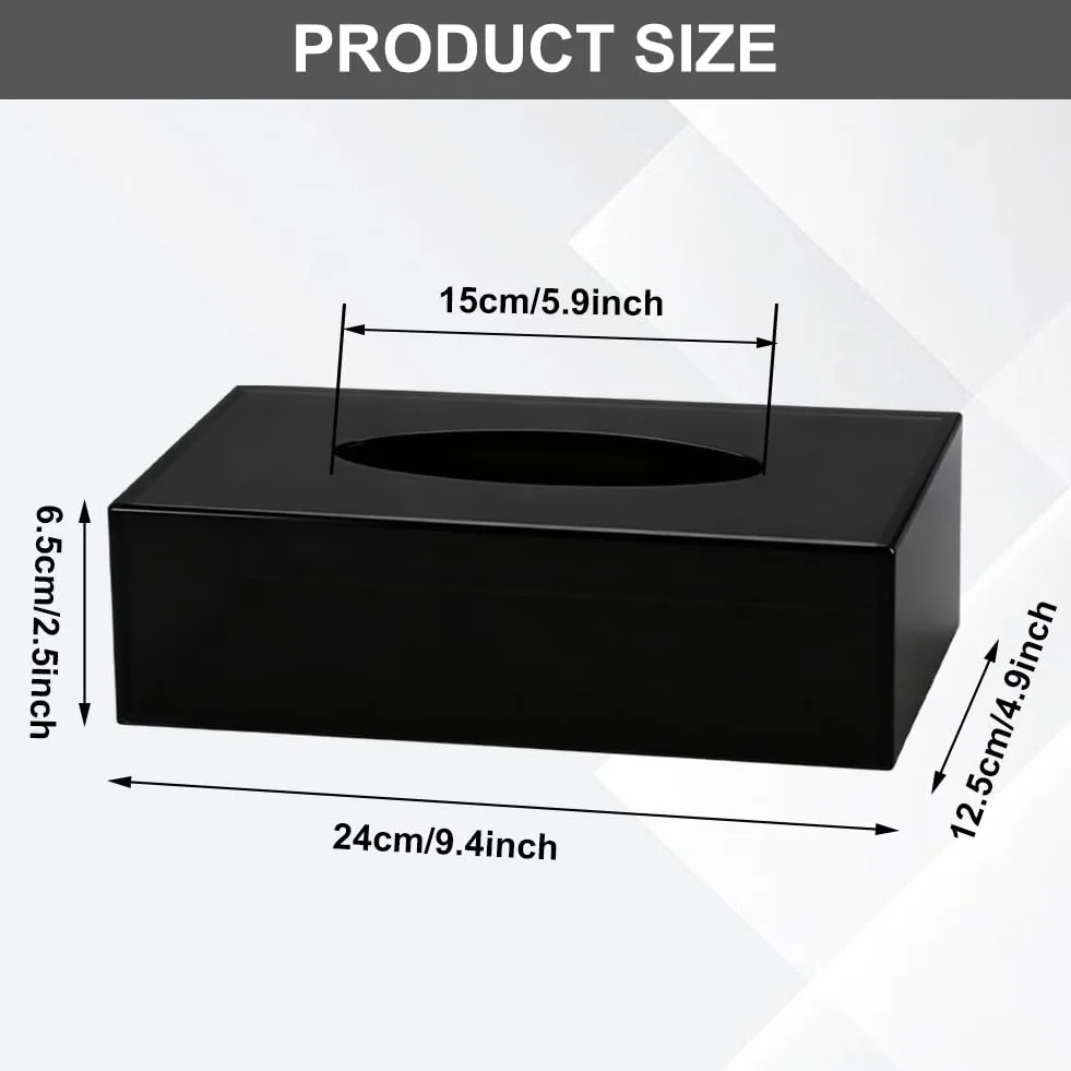 Pudełko na chusteczki kosmetyczne, akrylowe, 25 × 13 × 9 cm, matowa czerń, eleganckie pudełko na chusteczki, dozownik chusteczek higienicznych i pudełko na chusteczki kosmetyczne do łazienki, sypialni