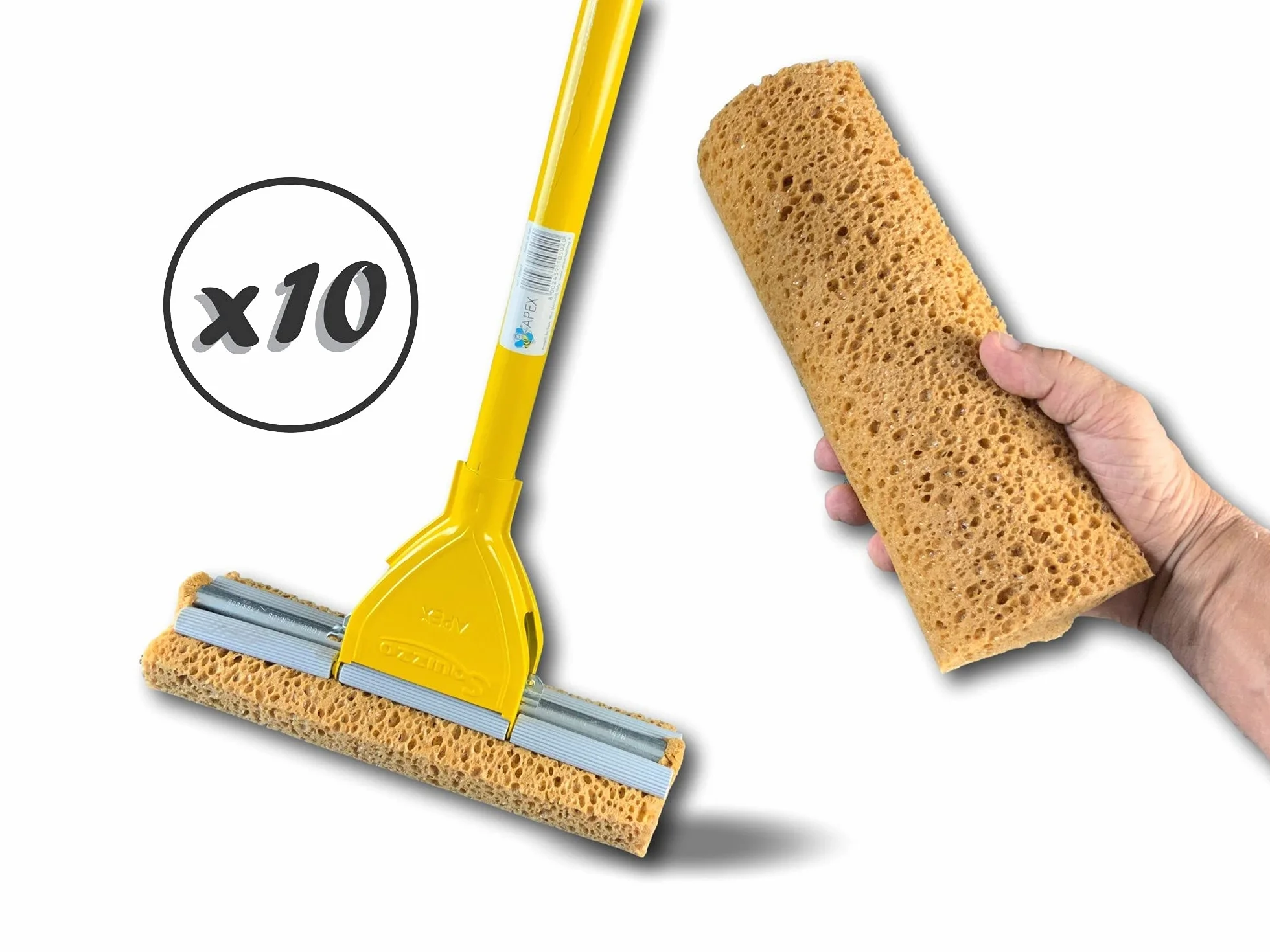 Miotła do gąbki z wkładem | Zestaw 10 | Szerokość prania 280 mm | System czyszczenia podłóg | Ergonomiczna dźwignia | Wymienna gąbka | Kibros 104795_96x10