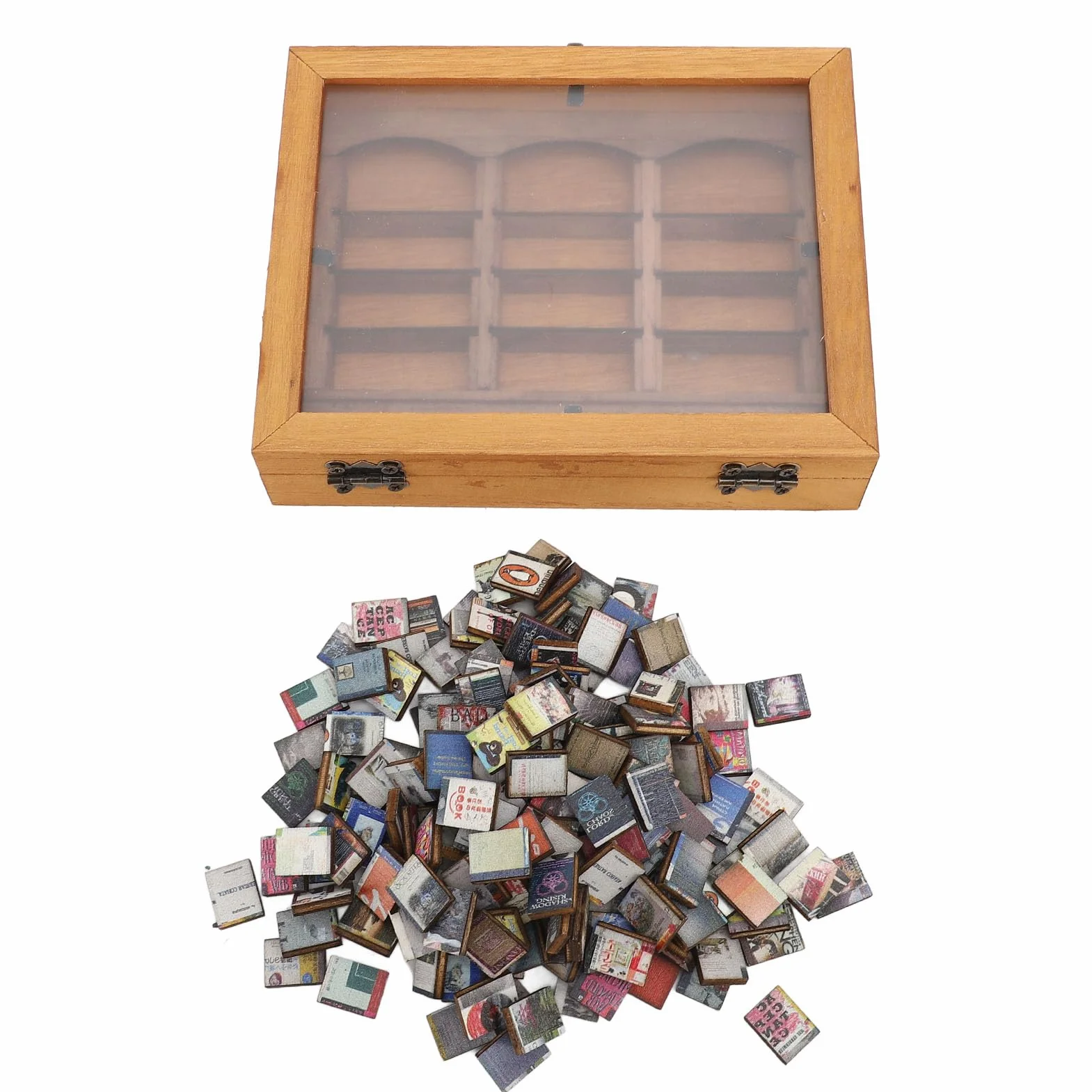 Półka na Książki Niepokoju, Mini Drewniana Skrzynka na Książki z 196 Książkami, Miniaturowa Szafka Biblioteczna, Otrząśnij się ze Strachu, Dekoracje na Biurko do Domu, Salonu