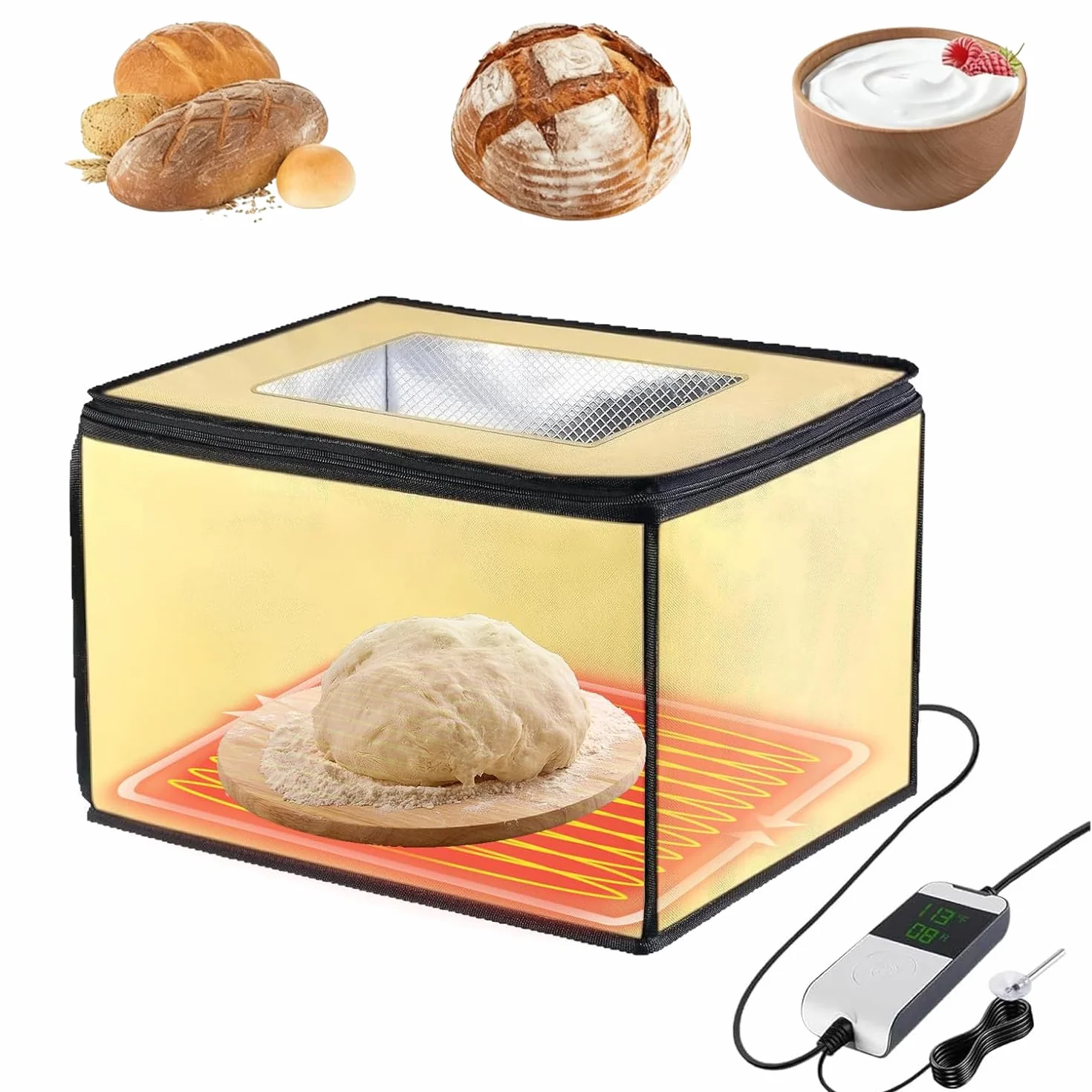 Pojemnik do fermentacji chleba z ogrzewaniem, składana elektryczna szafka do fermentacji chleba z wbudowanym czujnikiem temperatury NTC 50~113℉, cyfrowy wyświetlacz, timer od 0 do 12 godzin, do