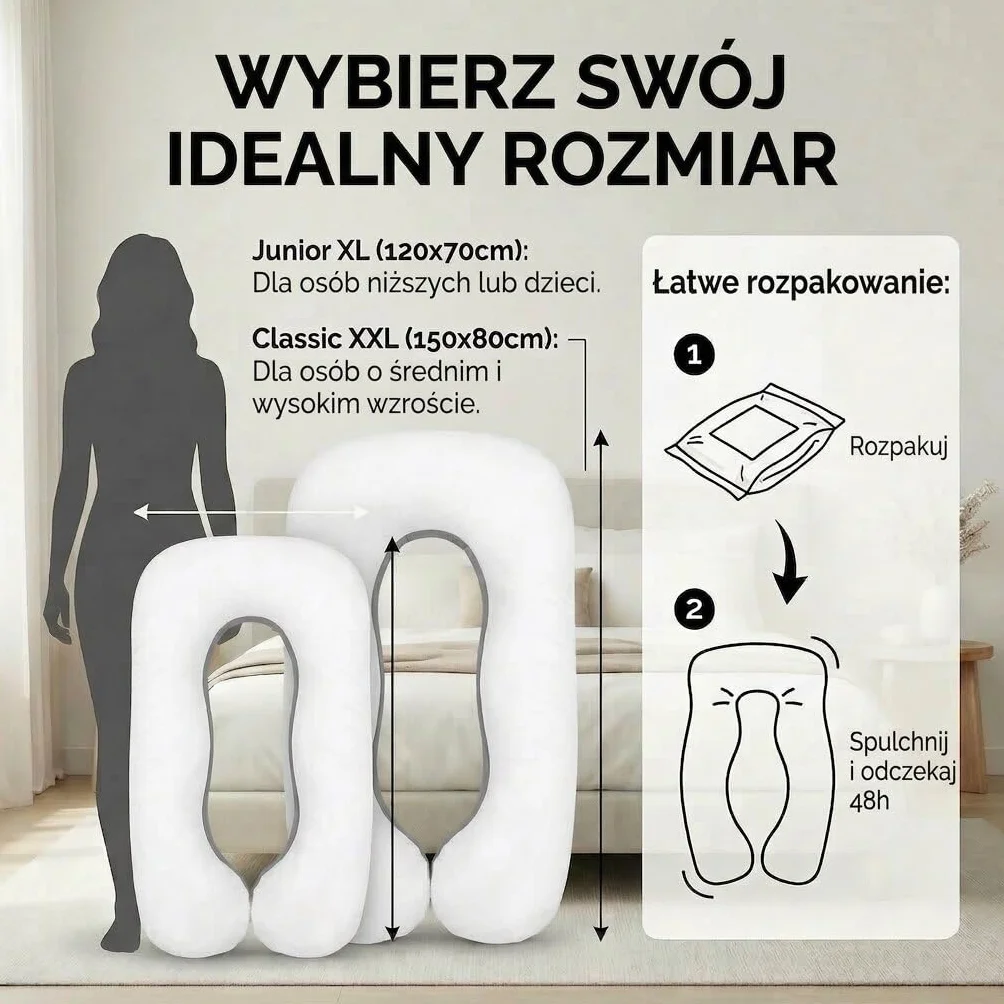 SMOOTHY XXL poduszka ciążowa dla osób śpiących na boku, poduszka do przechowywania, poduszka dla niemowląt i poduszka do karmienia w kształcie litery U, ze zdejmowaną i nadającą się do prania poszewką ze 100% bawełny (Classic XXL, 150 x 80 cm, Duo)