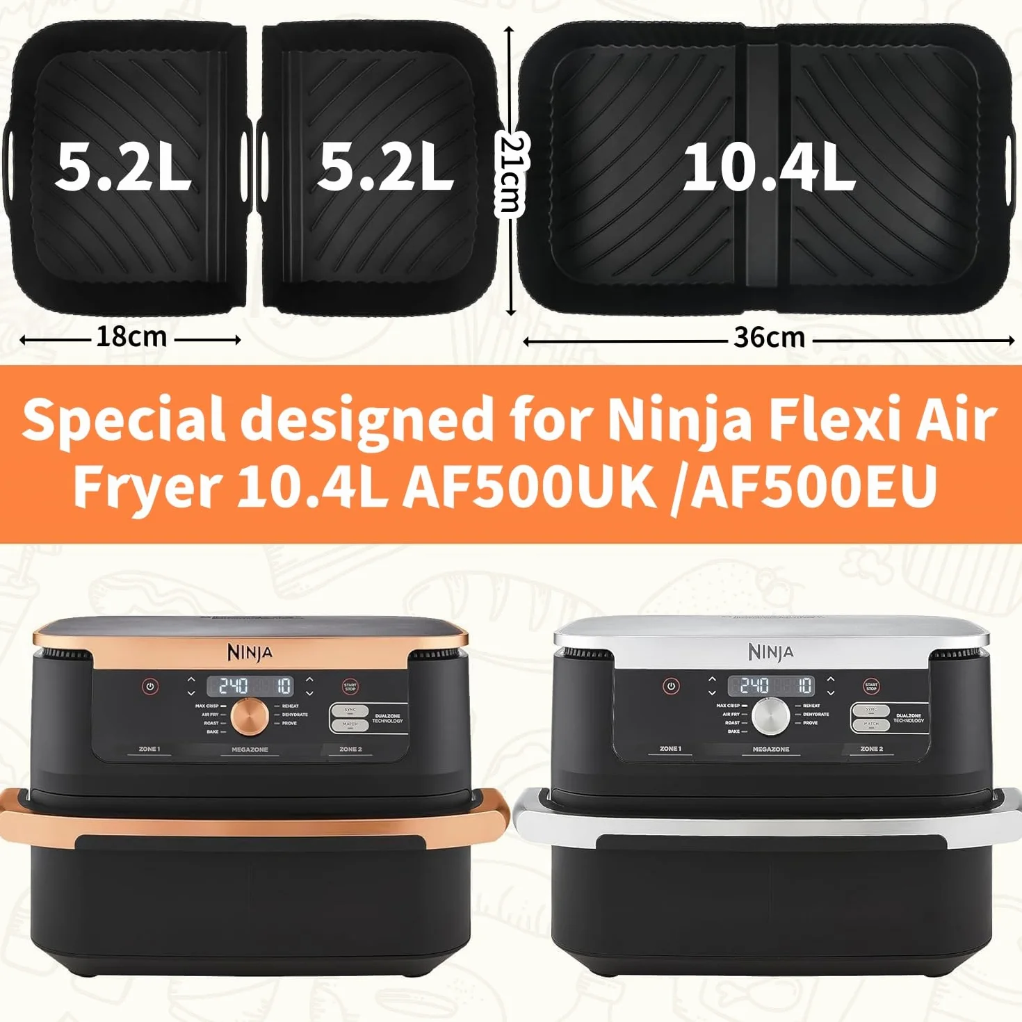 KAHEIGN Silikonowe wkładki do frytkownicy powietrznej do szuflady Ninja Flex AF500UK, 2 szt. 5,2 l + 1 szt. 10,4 l wielokrotnego użytku duże wkładki do frytkownicy powietrznej AF500UK AF500UKCP