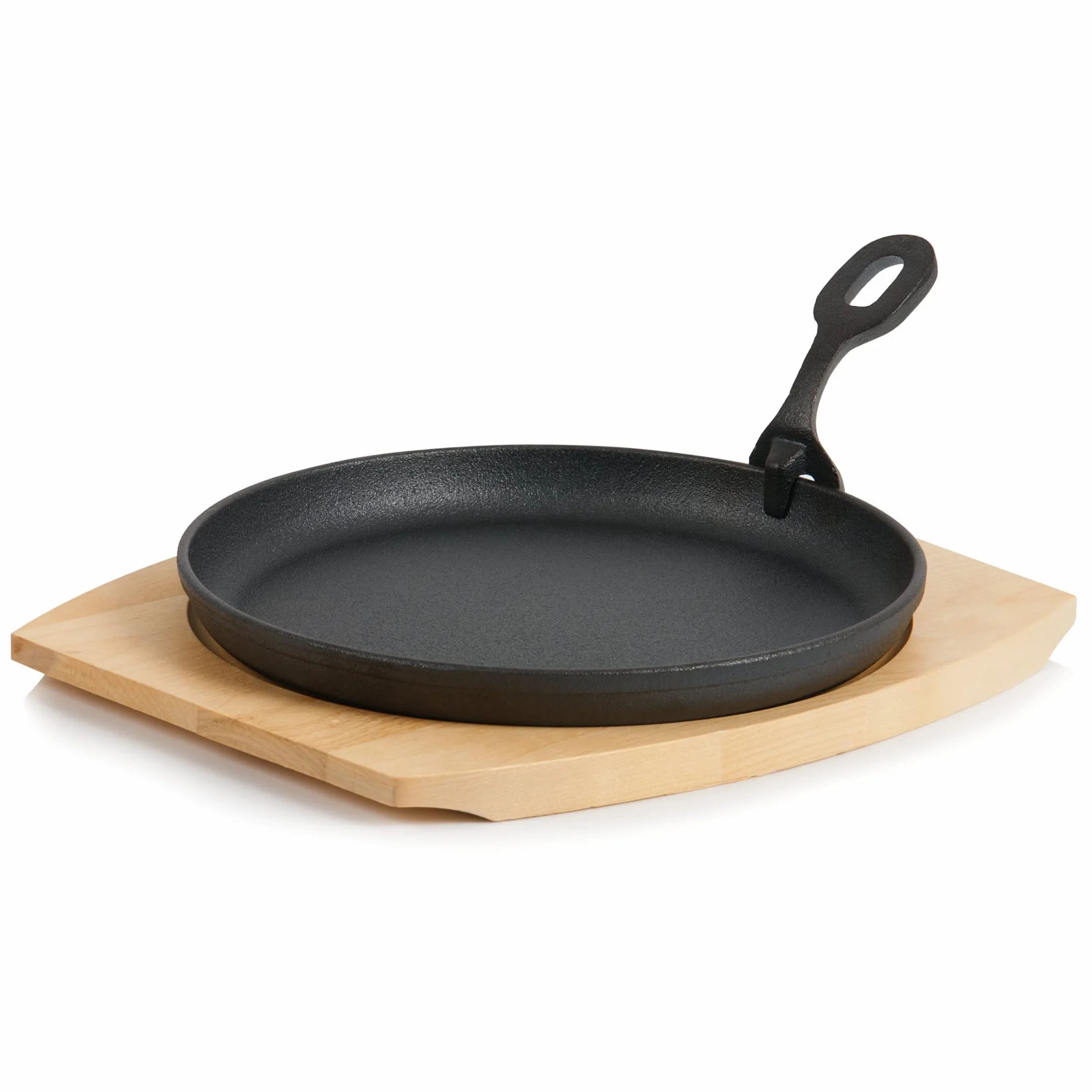 BBQ-Toro żeliwna patelnia serwująca z drewnianą podstawą (1 sztuka) | Ø 22 cm - okrągła | już wypalona - wstępnie wypalona | patelnia grillowa z odpinanym uchwytem | patelnia żeliwna, patelnia do