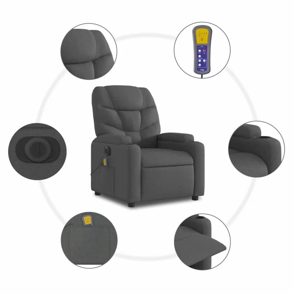 LAPOOH Elektryczny fotel do masażu ciemnoszary materiał, fotel relaksacyjny, fotel relaksacyjny, fotel do masażu, elektryczny fotel relaksacyjny, fotel relaksacyjny do domu, wygodne fotele, sofa