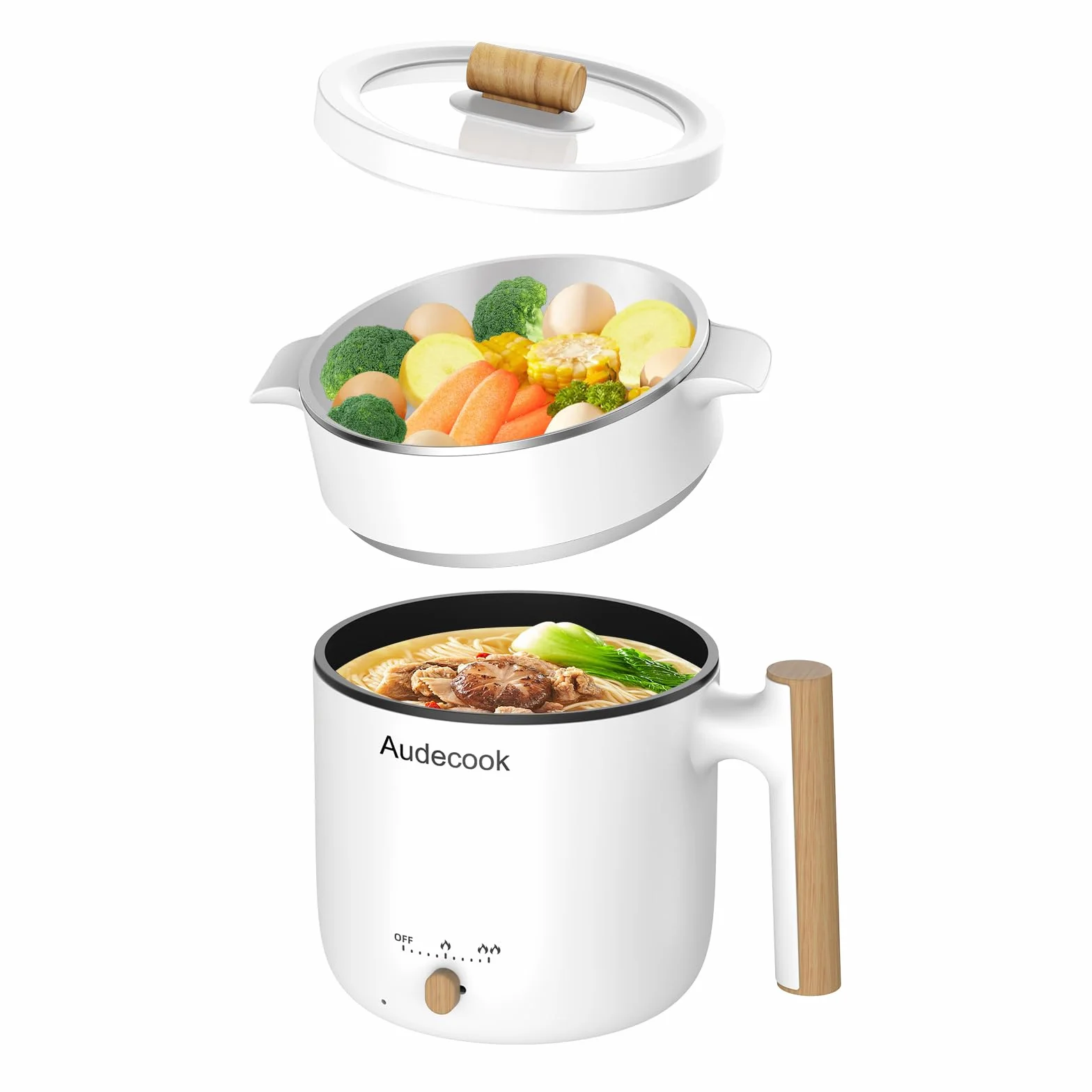 Audecook Elektryczny gorący garnek parowy 1,8 l mini przenośna podróżna kuchenka, wielofunkcyjna patelnia elektryczna nieprzywierająca do smażenia/gulaszu/pary, idealna do makaronu ramen,