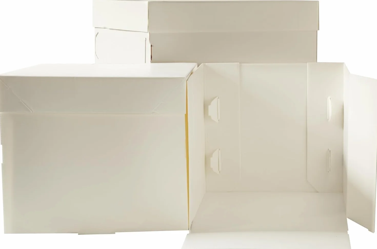 Decora 0339409 kartonowe pudełko na ciasto z pokrywką 50,5 x 50,5 x wys. 50 cm, do transportu i przechowywania dekorowanych ciast, pojedynczo pakowanych, opatentowanych. Wyprodukowano we Włoszech