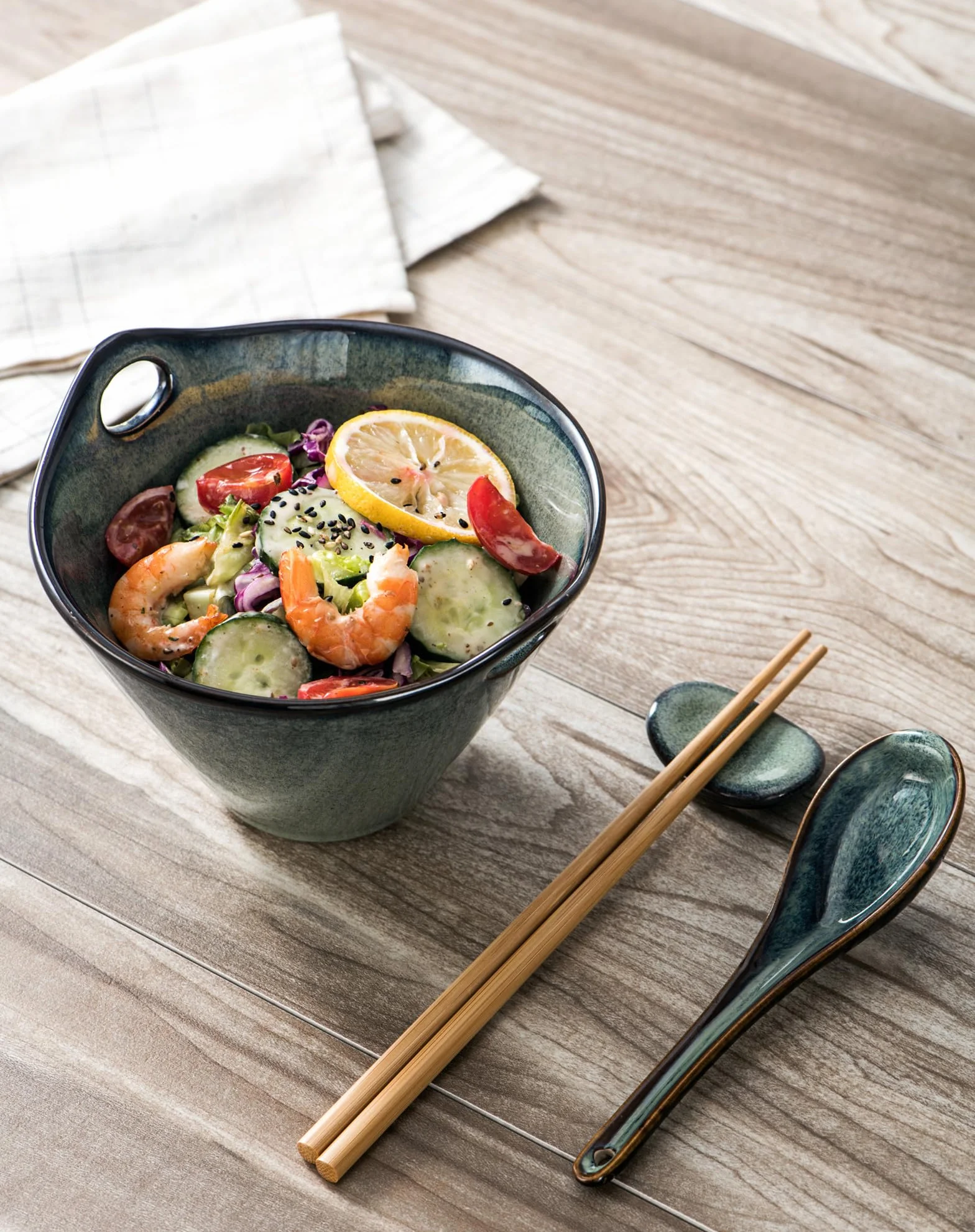 Ramen miska na zupę, zestaw misek na zupę wraz z pałeczkami i łyżeczkami, zielony zestaw ceramiczny dla 2 osób na zupę, ramen i miskę do sushi – 600 ml