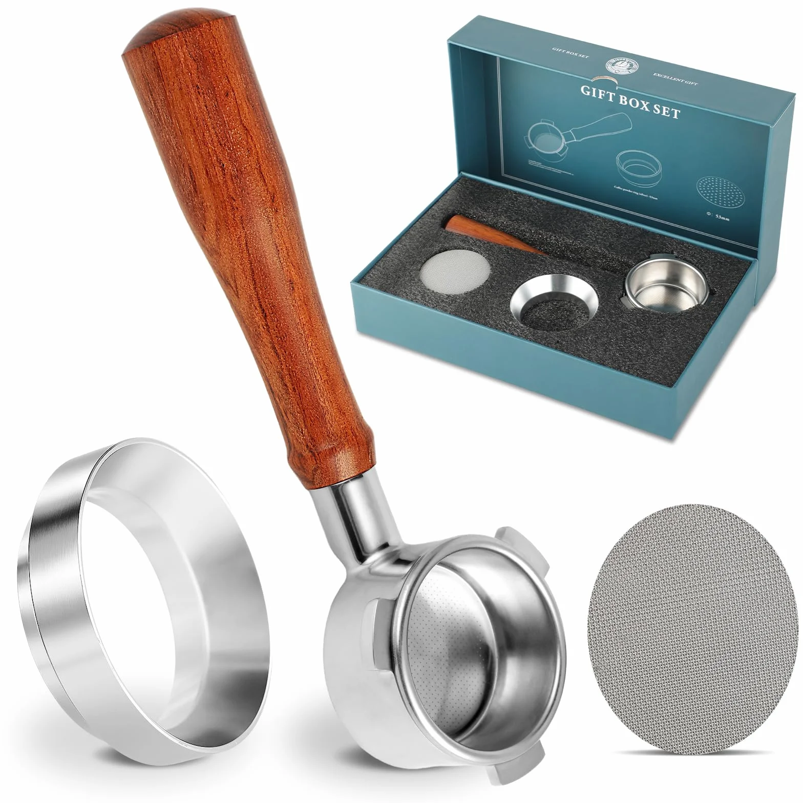 Bezdenny portafilter 54 mm z podwójnym ekranem krążkowym kompatybilny z serią Sage Breville Barista i lejek dozujący pasuje do Barista Express zawiera potrójne opakowanie prezentowe do