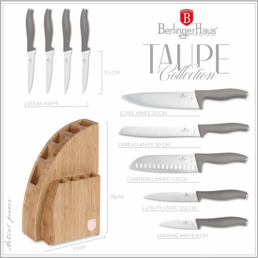 Berlinger Haus Zestaw noży ze stojakiem BAMBOO 10 sztuk Taupe Collection BH-3122