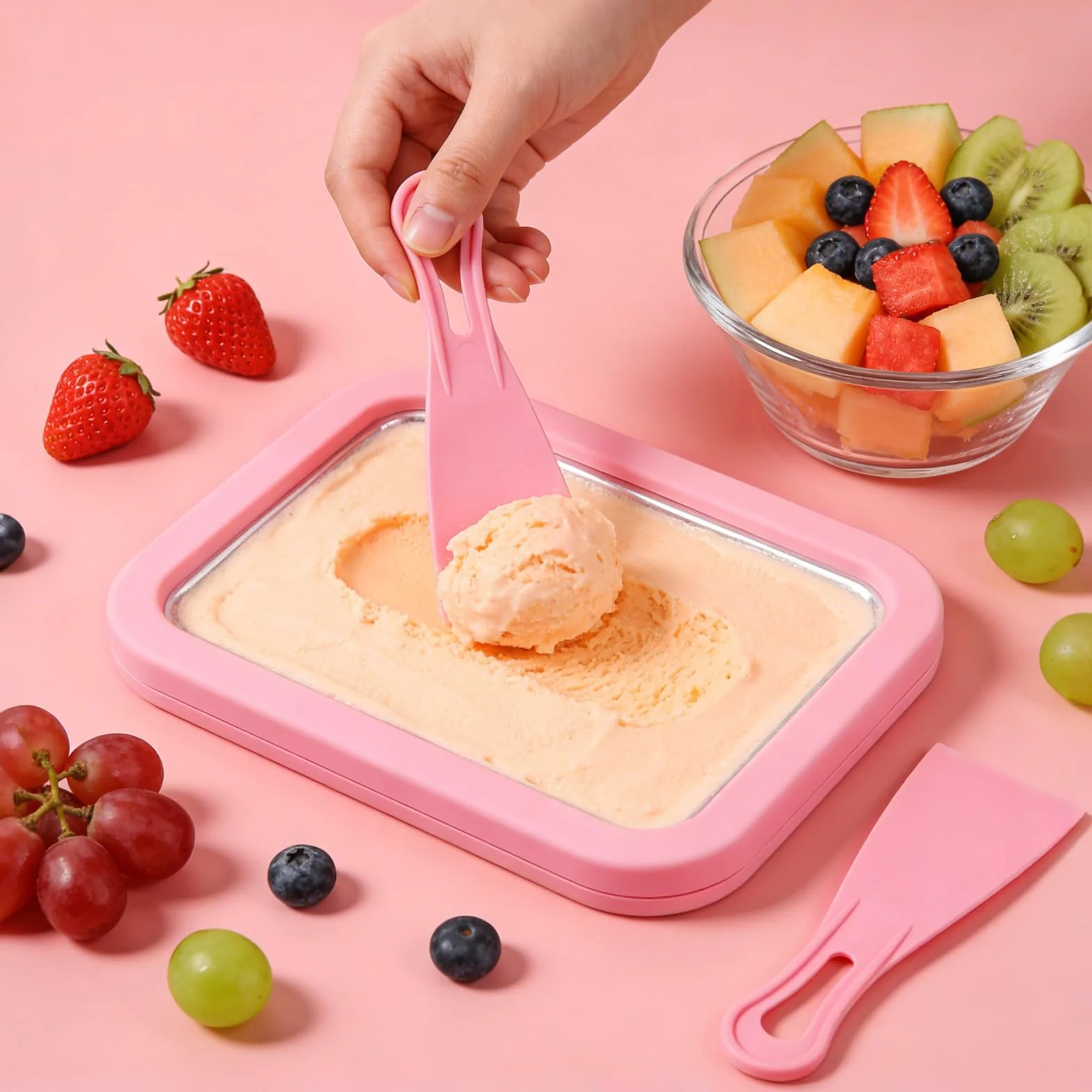Płyta lodowa do robienia lodów, Ice Cream Machine Rolls Maker z 2 szpatułkami, maszyna do rolek lodowych ze stali nierdzewnej, nadaje się do DIY maszyn do rolek lodowych