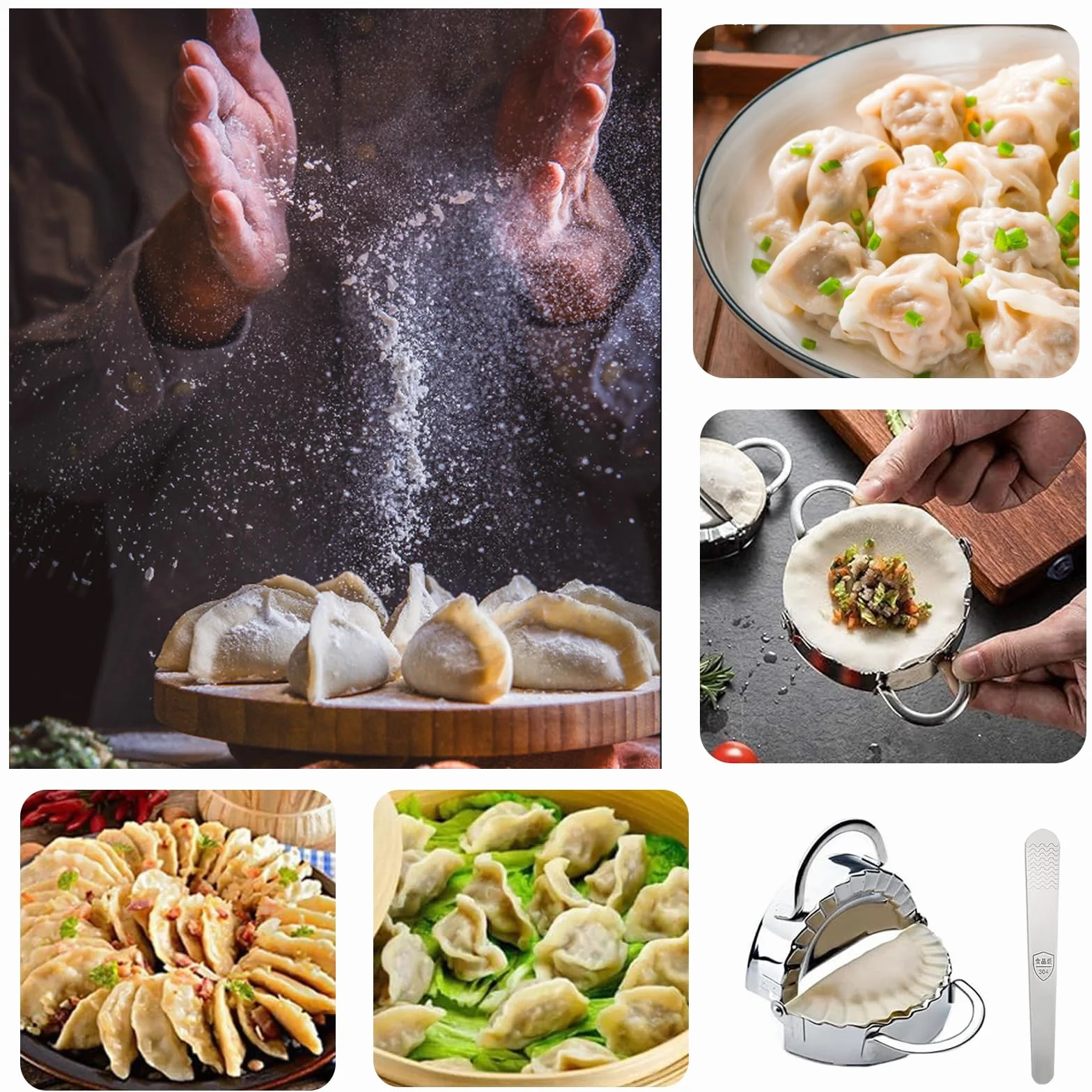 2 sztuki przyrządów do robienia pierogów ze stali nierdzewnej, łyżka do pierogów Dough Shaper, zestaw foremek do pieróg, do robienia pierogów, owijek Wontons