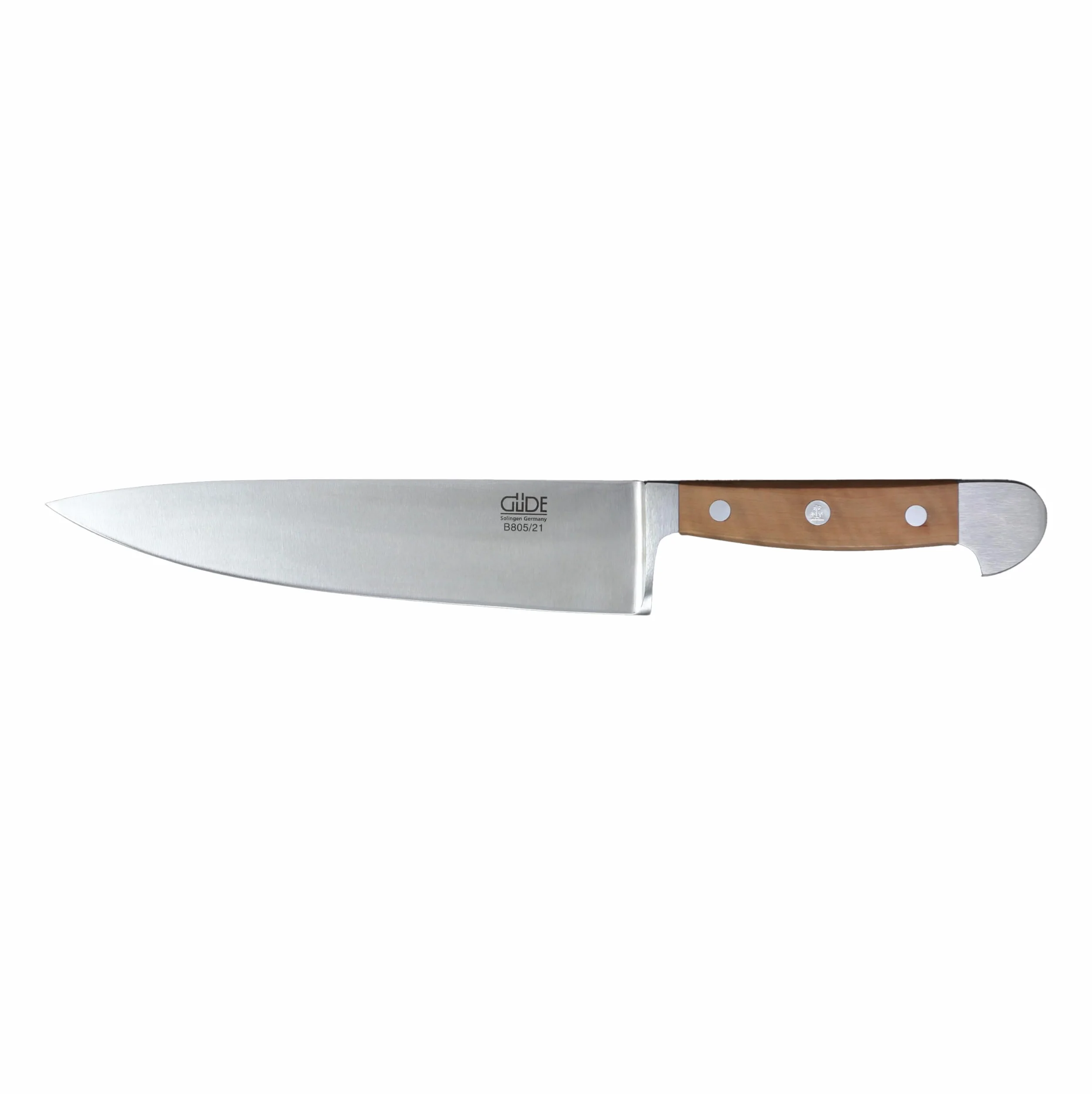 GÜDE Solingen - Nóż szefa kuchni, kuty, 21 cm, drewno z gruszy, ALPHA-BIRNE - podwójny trzpień, Ręcznie robiony w Niemczech