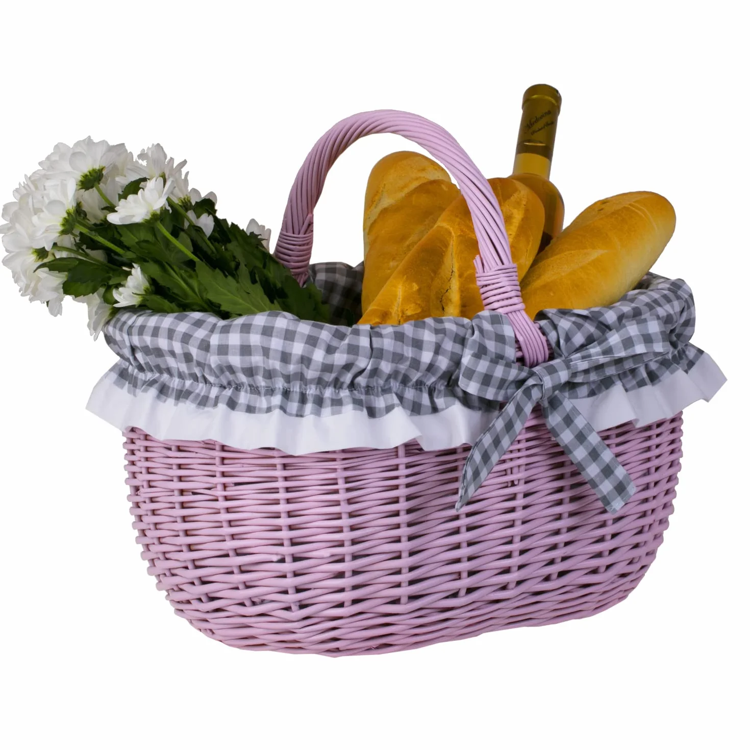 e-wicker24 Różowy koszyk na zakupy z wikliny, kosz zakupowy