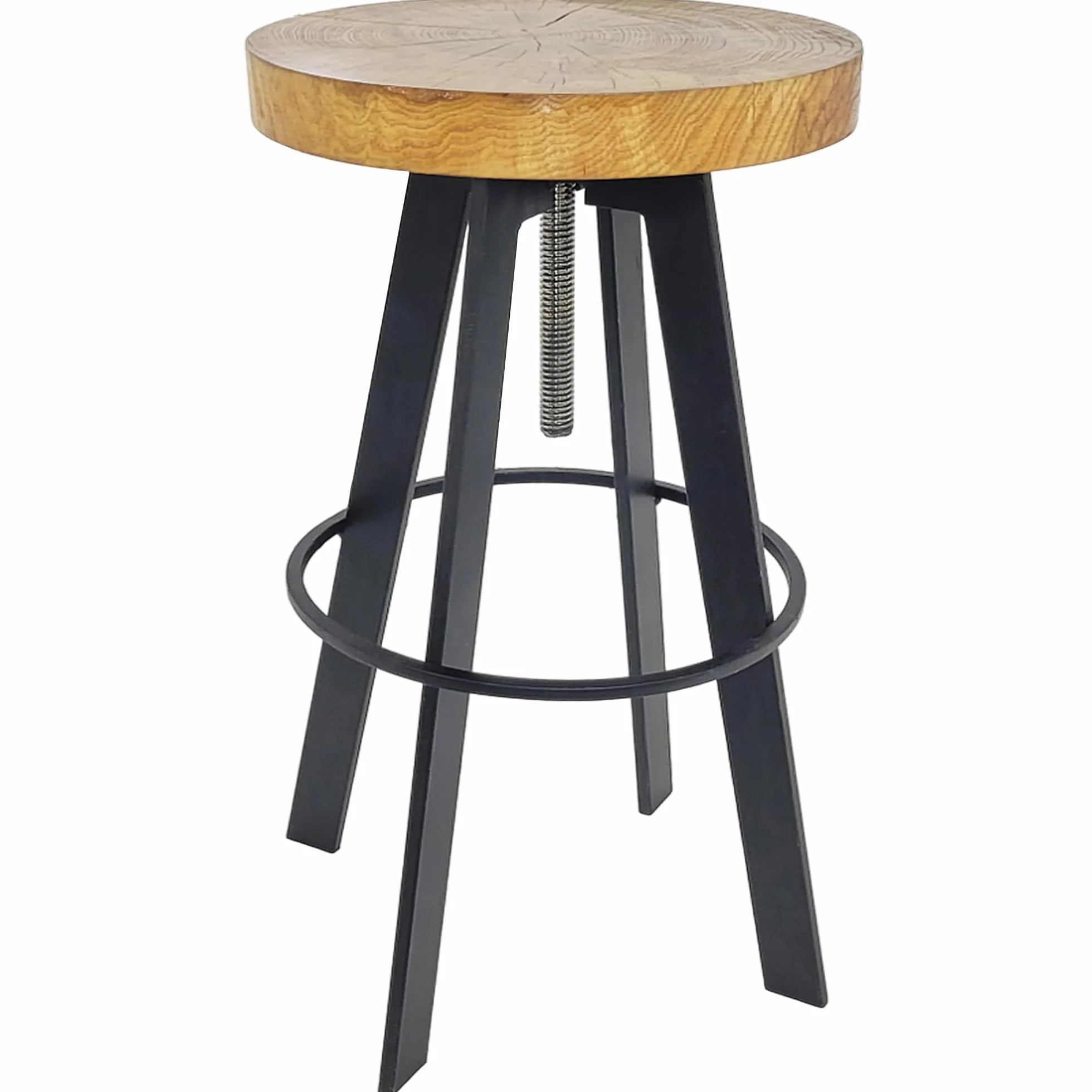 weeco Taboret z obrotowym drewnianym siedziskiem i metalowymi nogami. Stołek z regulacją wysokości siedziska, wysokość 65-80 cm, waga 13 kg