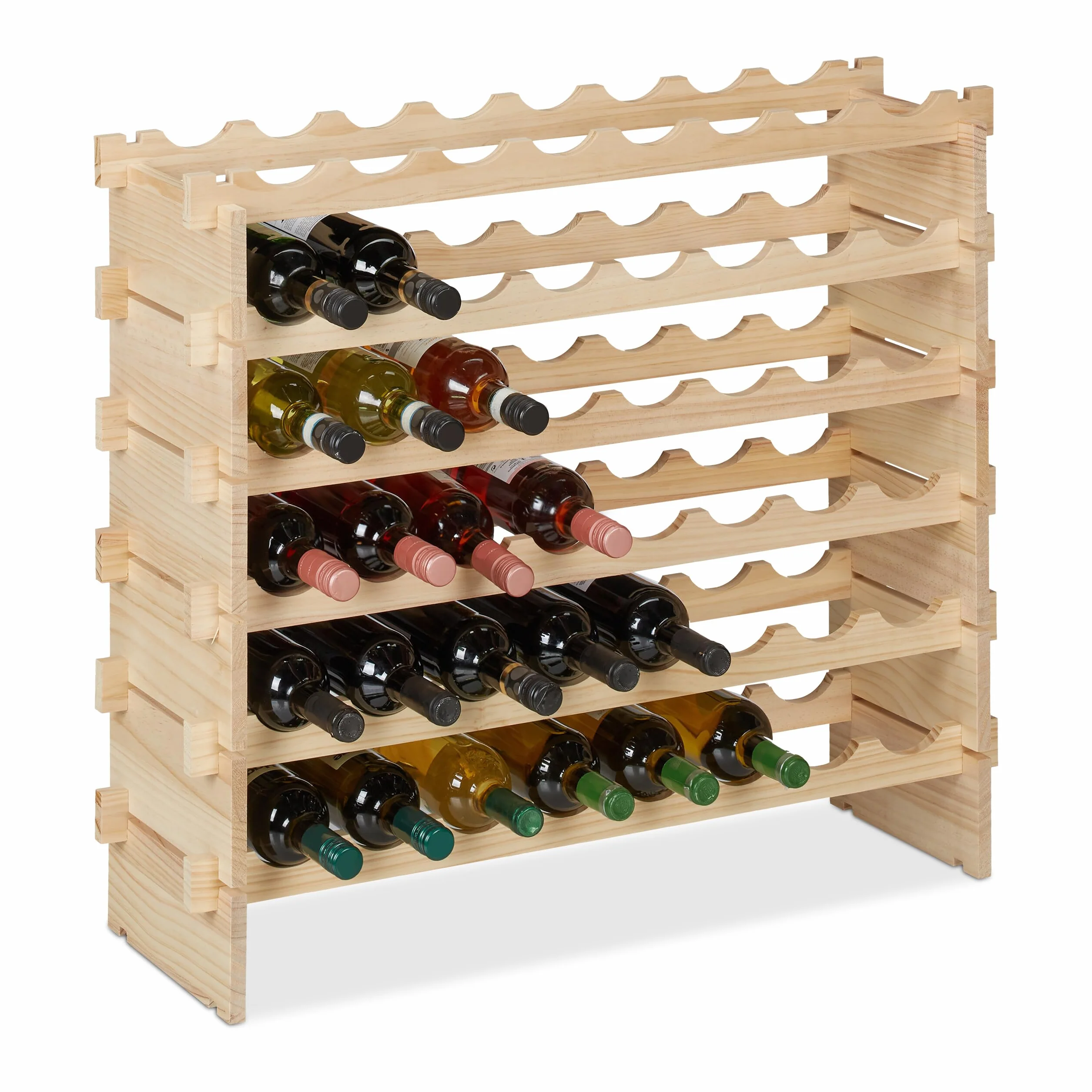 Relaxdays Regał na wino, na 48 butelek wina, regał na butelki z możliwością układania w stos, wys. x szer. x gł. 73 x 82 x 25 cm, możliwość rozszerzenia, drewno, naturalny