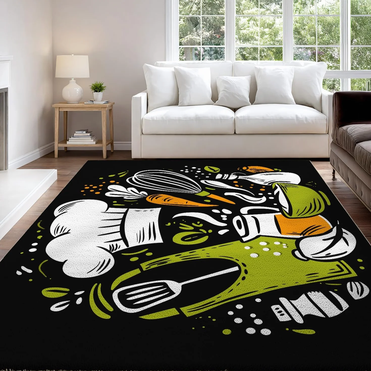 Générique Dywan do salonu, sypialni - 60 x 120 cm, dywan z mikrofibry z krótkim włosiem, miękki i wygodny, antypoślizgowy, można prać w pralce, czarny, przybory kuchenne z motywem kreskówek