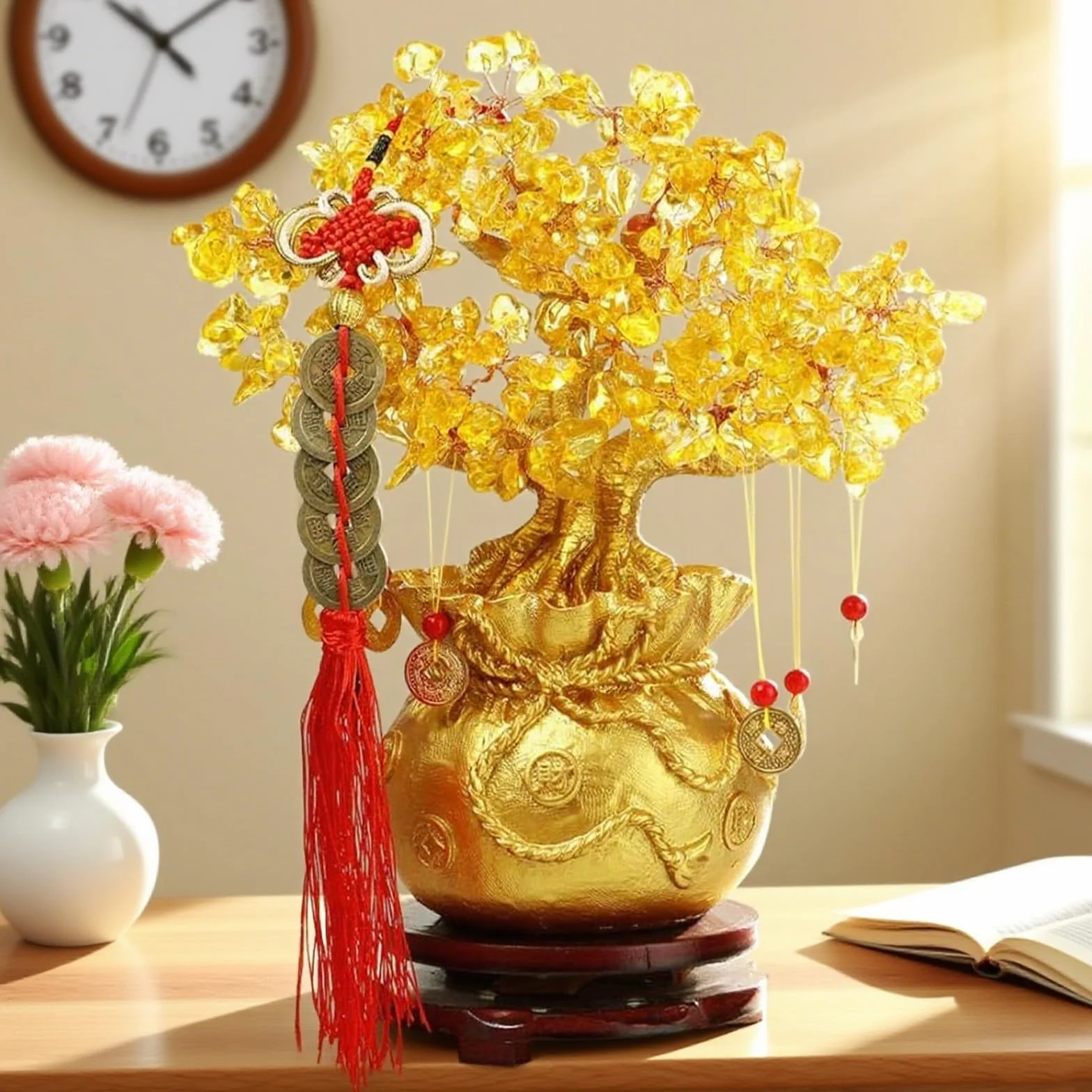 Bogate drzewo, drzewko pieniężne Feng Shui Bonsai, złote drzewko szczęścia, do domu, biura, jako dekoracja sklepu