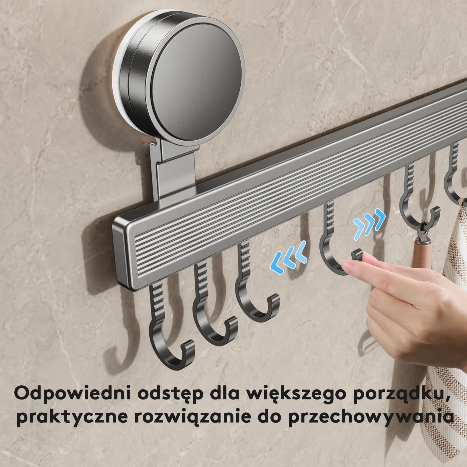 Listwa hakowa do kuchni bez wiercenia z przyssawką | 10 haków, długość 50 cm, nośność 20 kg, montaż w 1 minutę | Demontowalna nierdzewna listwa hakowa do przyborów kuchennych