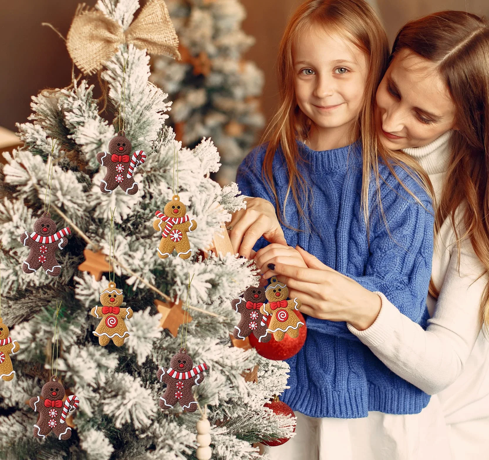 ilauke Świąteczne ozdoby choinkowe, 20 sztuk ozdób choinkowych k ludzik z piernika zawieszki ornament z 24 sznurkami, wiszące figurki piernikowe do ozdób choinkowych