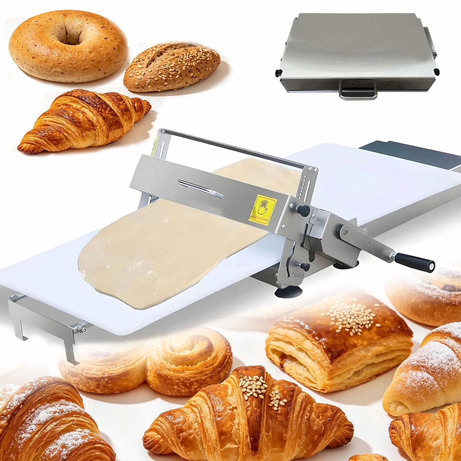 Ręczna wałkarka do ciasta, składany wałek do ciasta ze stali nierdzewnej, płyta 30x60 cm / 40x90 cm z regulacją grubości 0–27 mm – do pizzy, rogali, kuchni domowych i komercyjnych