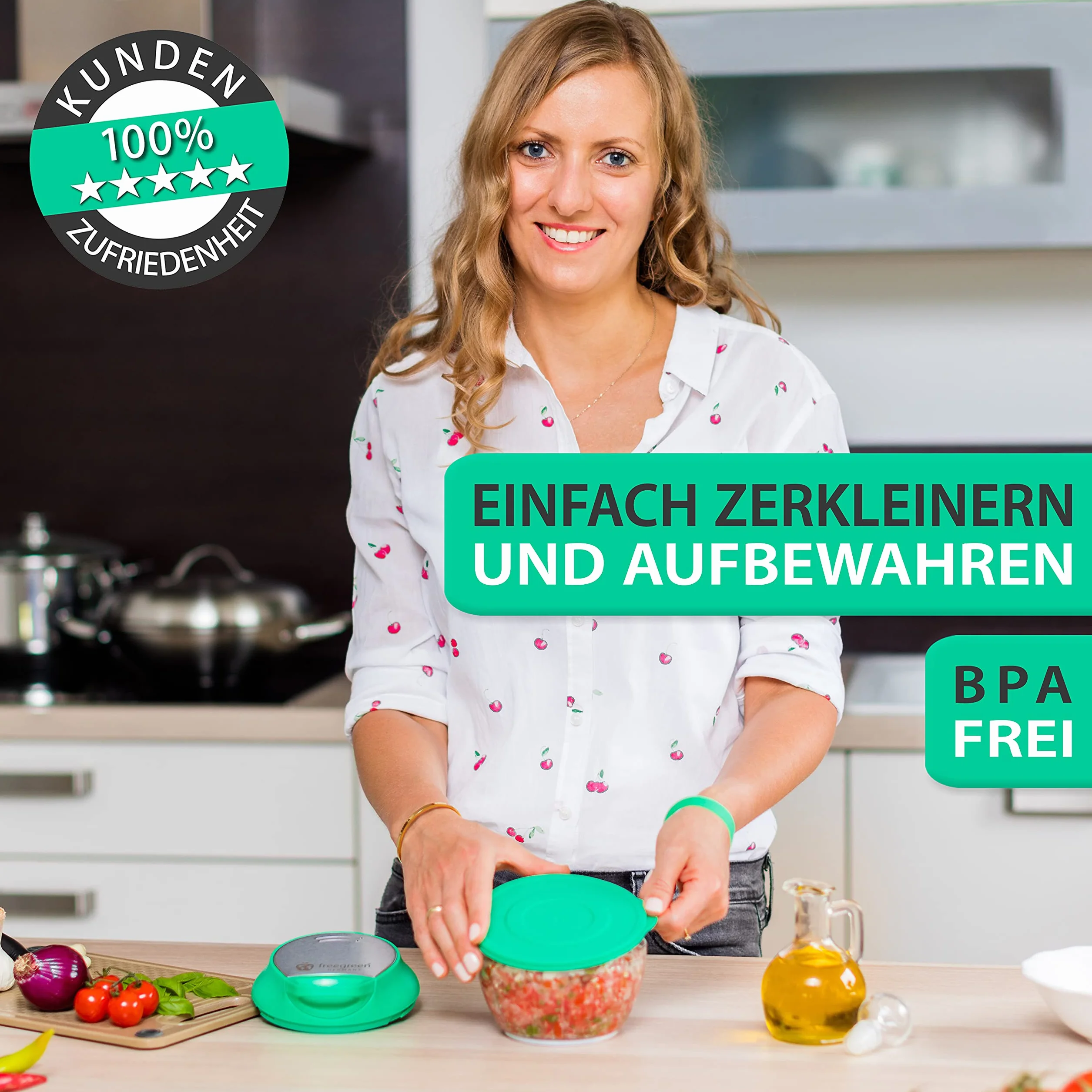 freegreen® Germany krajalnica do warzyw 540 ml, wielofunkcyjna szatkownica, uniwersalna szatkownica, idealna do owoców i warzyw, cebuli, czosnku, pomidorów, orzechów